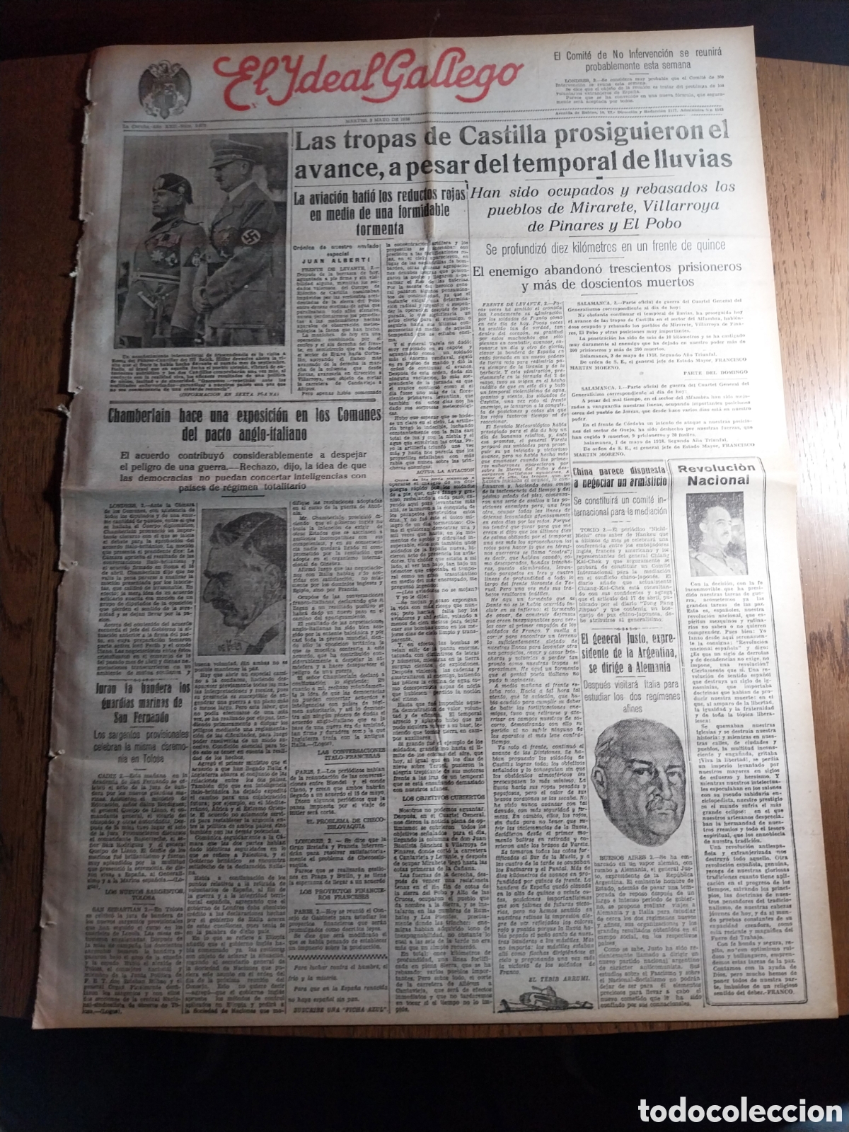 Collezionismo di Riviste e Giornali: IDEAL GALLEGO 1938 OCUPADOS MIRAVETE VILLARROYA DE PINARES Y EL POBO. OSERA DE EBRO DOS PERIODISTAS