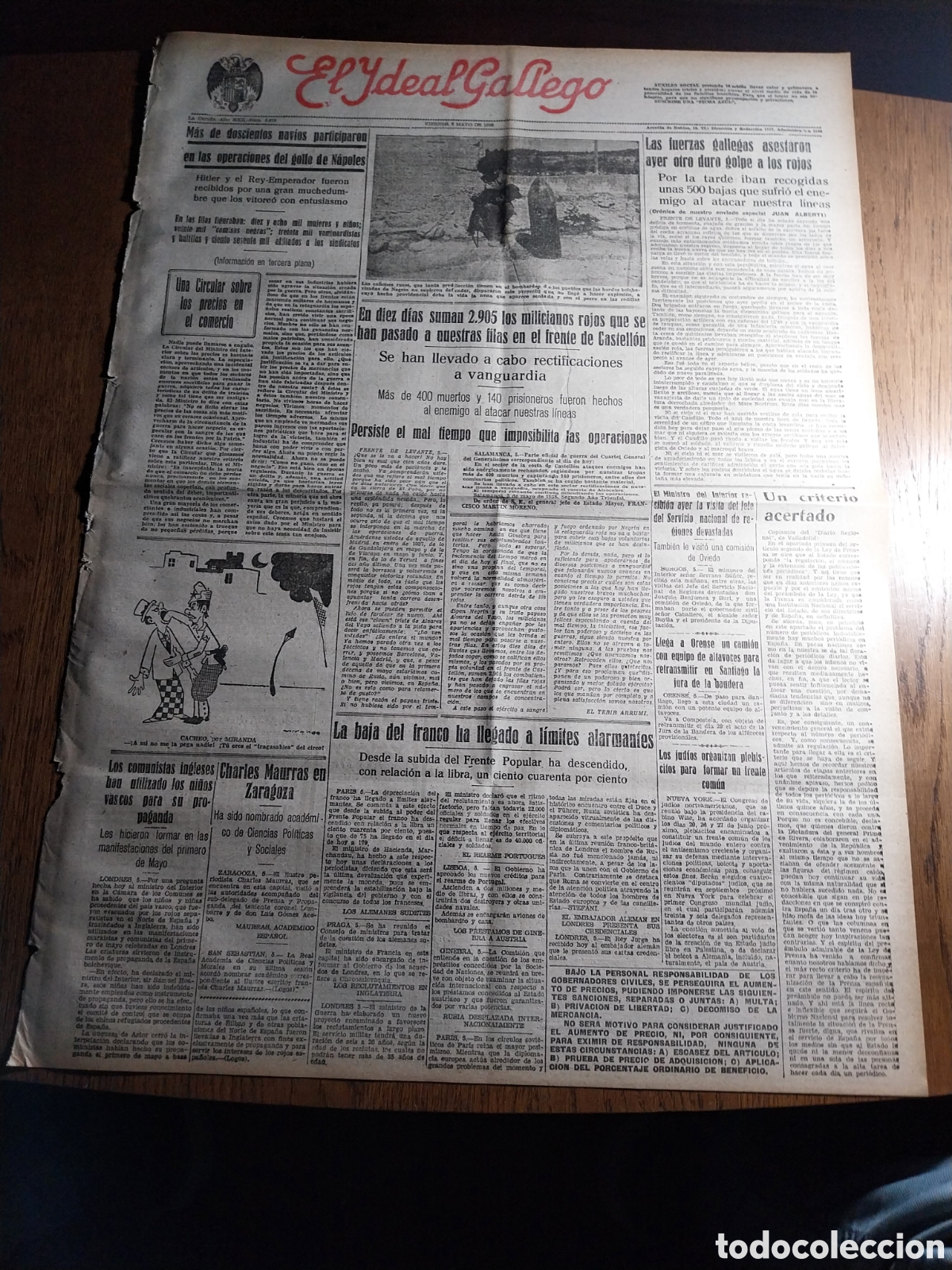 Collezionismo di Riviste e Giornali: IDEAL GALLEGO 1938 CASI 3MIL MILICIANOS ROJOS SE PASAN A NUESTRAS FILAS FRENTE CASTELLON.VILLAGARCIA