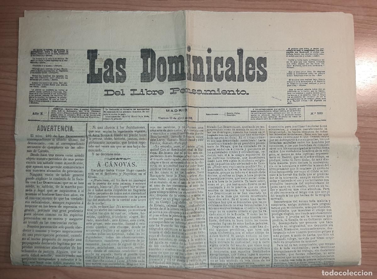 Coleccionismo de revistas y peri&oacute;dicos: LAS DOMINICALES DEL LIBRE PENSAMIENTO MADRID 1892
