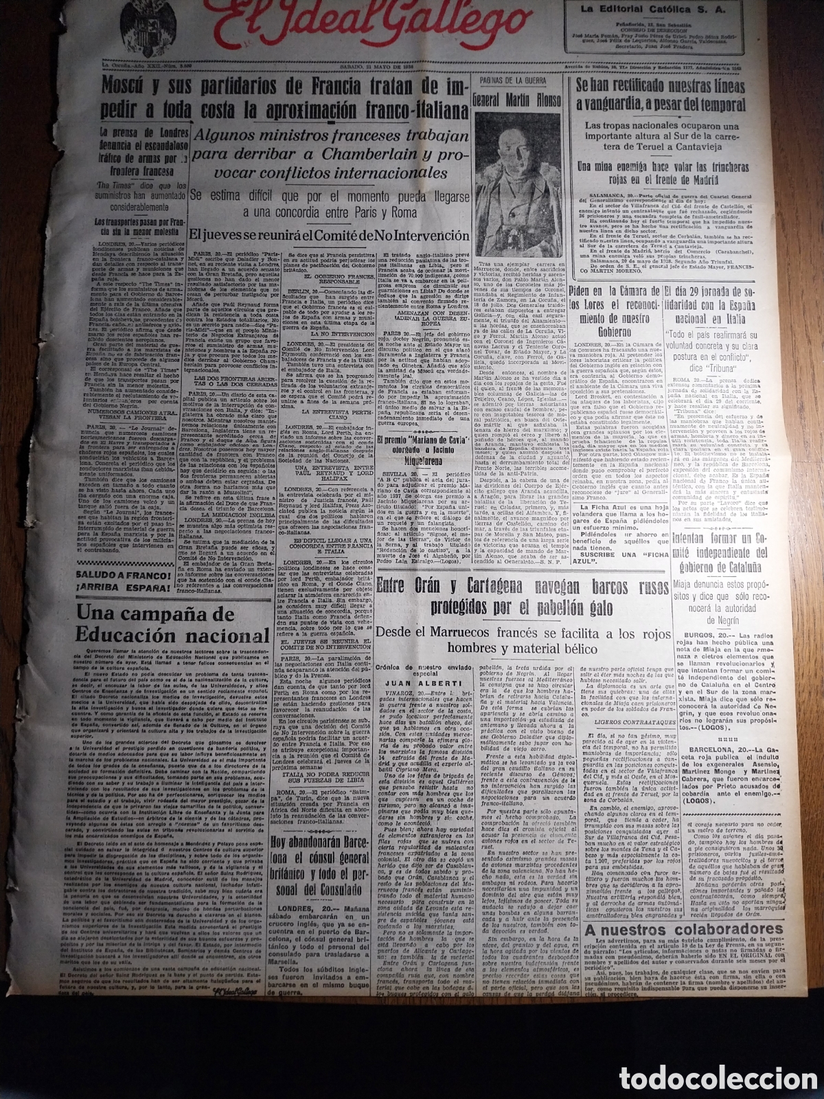 Collezionismo di Riviste e Giornali: IDEAL GALLEGO 1938 EL CAUDILLO HA VISITADO LOS PUENTES RECONSTRUIDOS DE ARAGON.ARES DEL MAESTRE REB