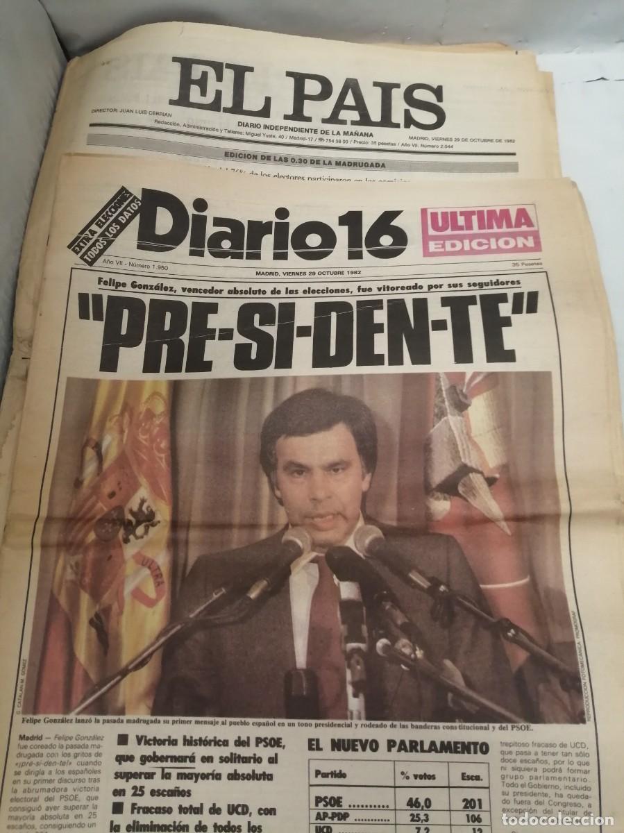 Collection Magazines and Newspapers: PACK 2 Peri&oacute;dicos (El Pa&iacute;s y Diario 16) del 29/10/82, d&iacute;a siguiente a la victoria de Felipe Gonz&aacute;lez