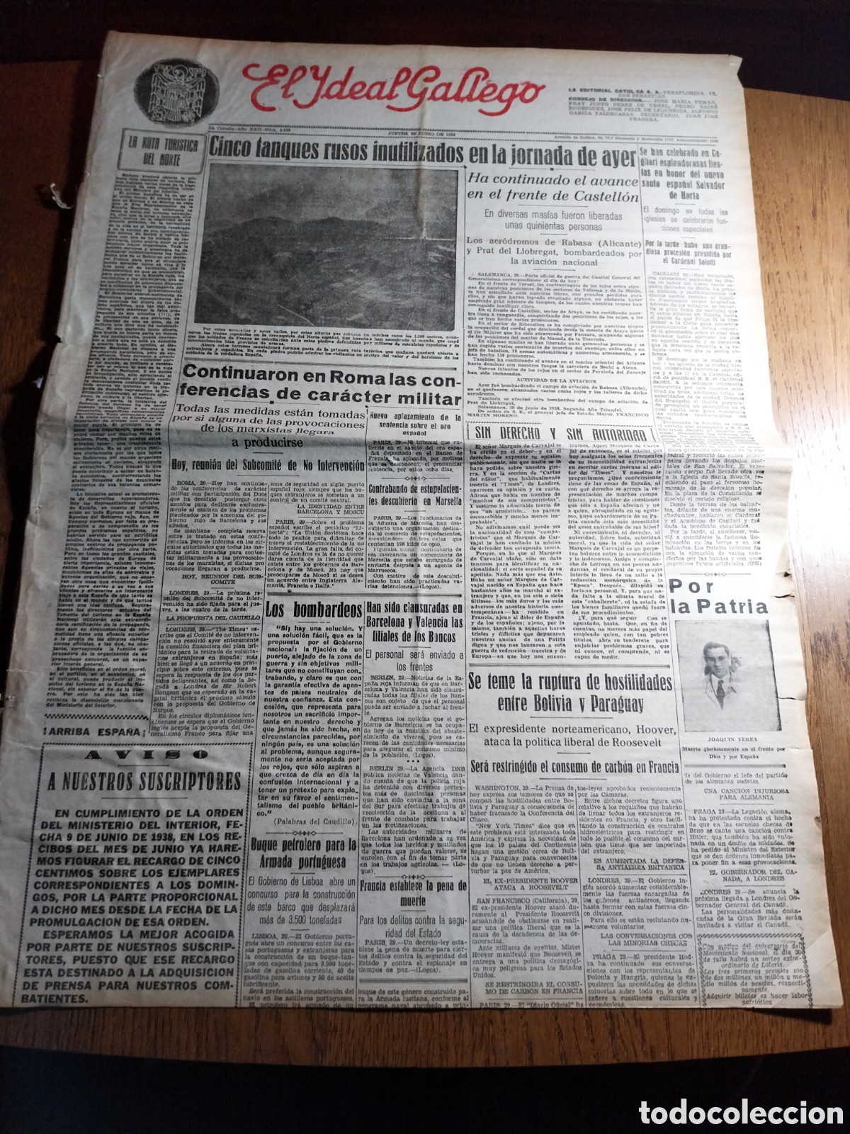 Collezionismo di Riviste e Giornali: IDEAL GALLEGO 1938 LOS AERODROMOS DE RABASA Y PRAT DE LLOBREGAT BOMBARDEADOS POR L AVIACION NACIONAL
