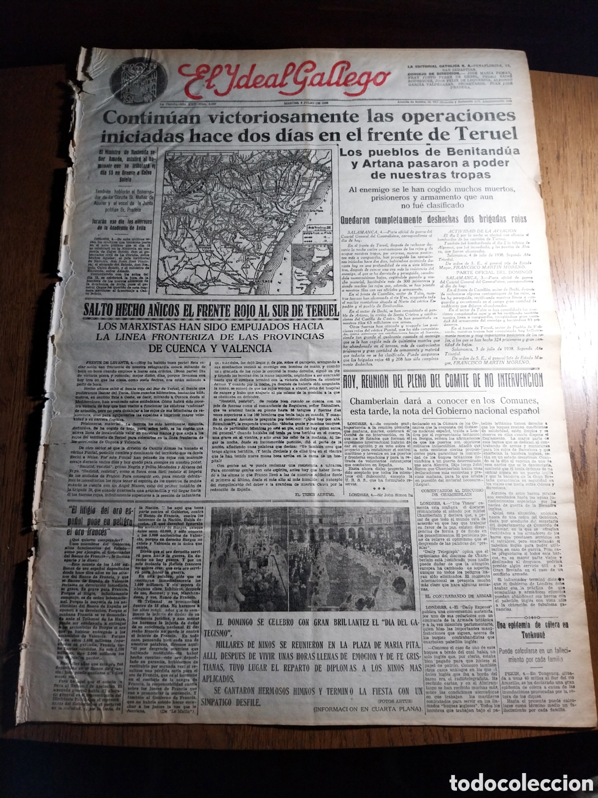 Collection Magazines and Newspapers: IDEAL GALLEGO 1938 BENITANDUA Y ARTANA PASAN A NUESTRAS TROPAS.HECHO A&Ntilde;ICOS FRENTE ROJO A SUR TERUEL