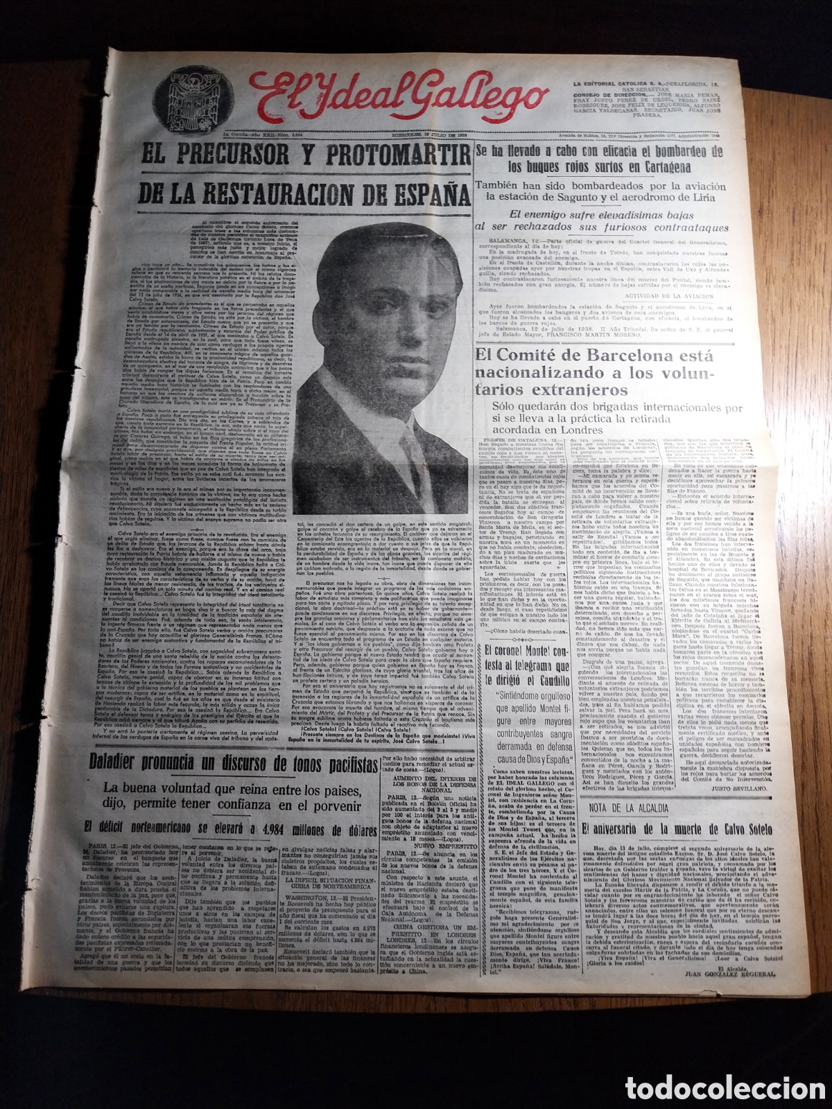 Coleccionismo de Revistas y Peri&oacute;dicos: IDEAL GALLEGO 1938 SE BOMBARDEA LOS BUQUES ROJOS EN CARTAGENA