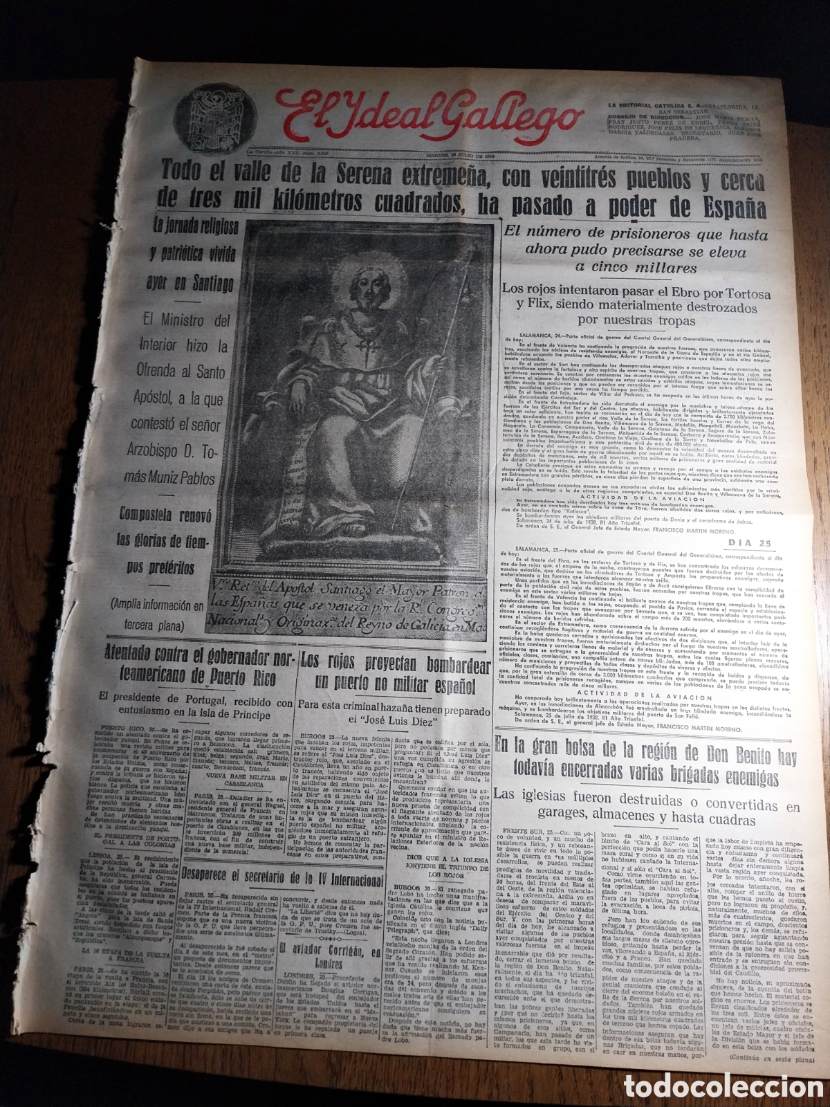 Collectionnisme de Revues et Journaux: IDEAL GALLEGO 1938 TODO EL VALLE DE LA SERENA EXTREME&Ntilde;A CON 23 PUEBLOS Y 3000 M&sup2; EN PODER DE ESPA&Ntilde;A