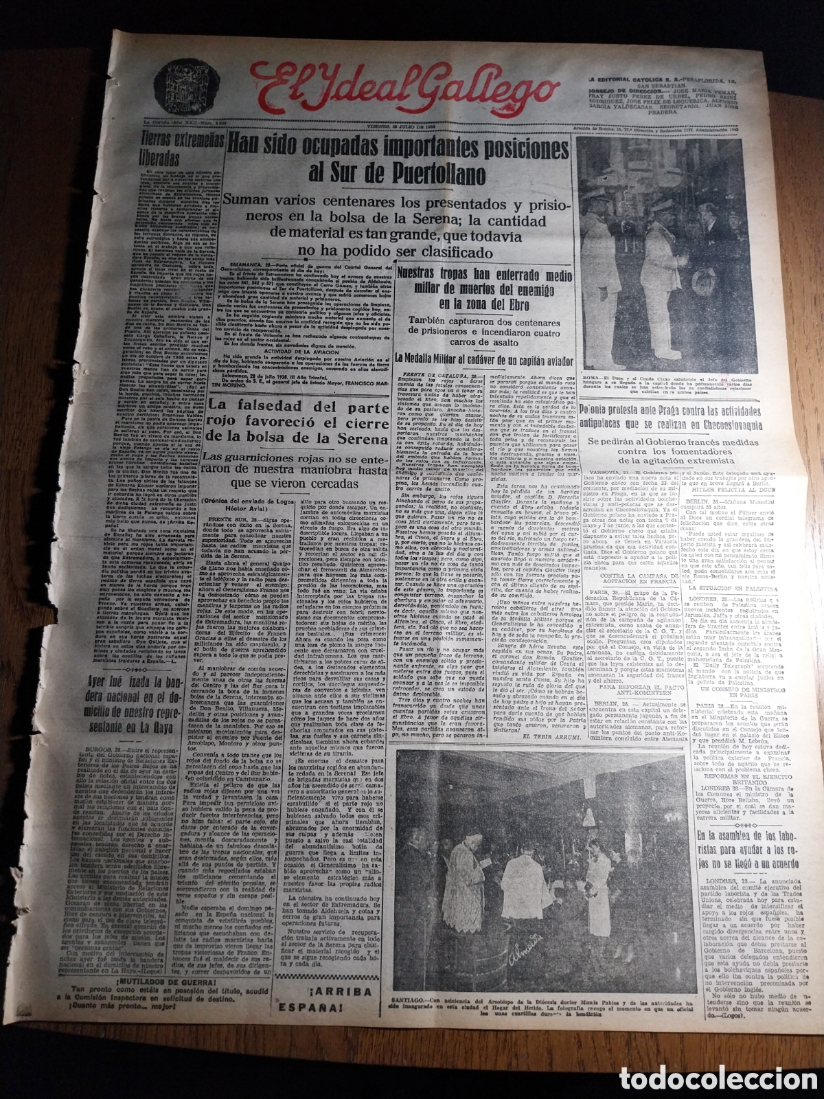 Collezionismo di Riviste e Giornali: IDEAL GALLEGO 1938 OCUPADAS POSICIONES AL SUR DE PUERTOLLANO.IMPORTACIA Y RIQUEZA VALLE DE LA SERENA