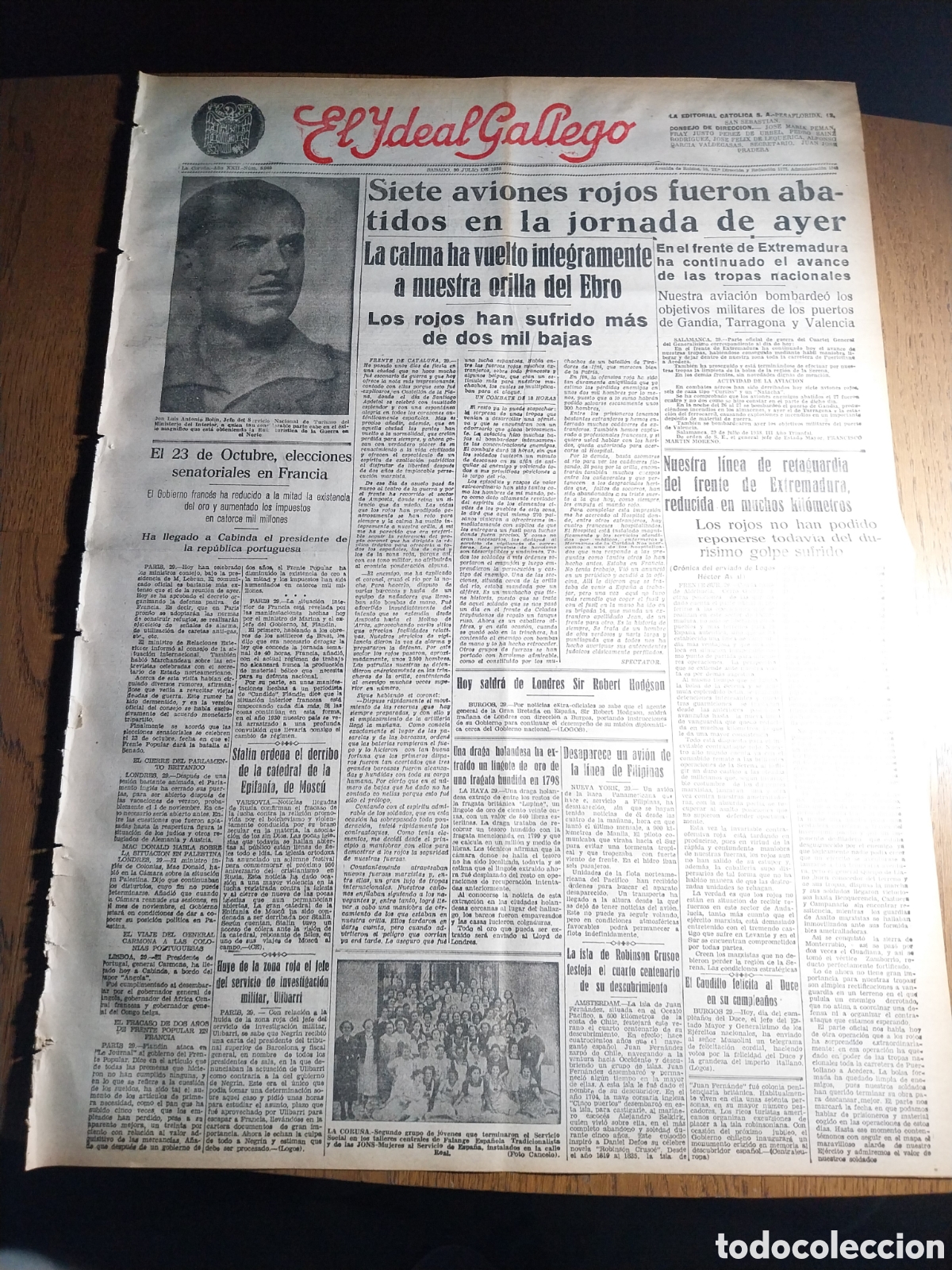 Collectionnisme de Revues et Journaux: IDEAL GALLEGO 1938 NUESTRA AVIACION BOMBARDEO LOS OBJETIVOS MILITARES PUERTOS DE GANDIA TARRAGONA Y