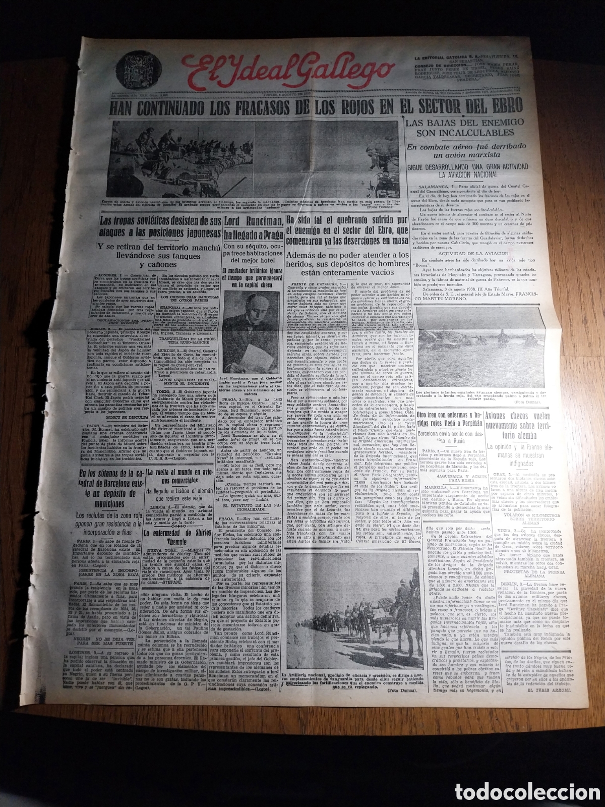 Collezionismo di Riviste e Giornali: IDEAL GALLEGO 1938 HAN CONTINUADO LOS FRACASOS DE LOS ROJOS EN EL SECTOR DEL EBRO