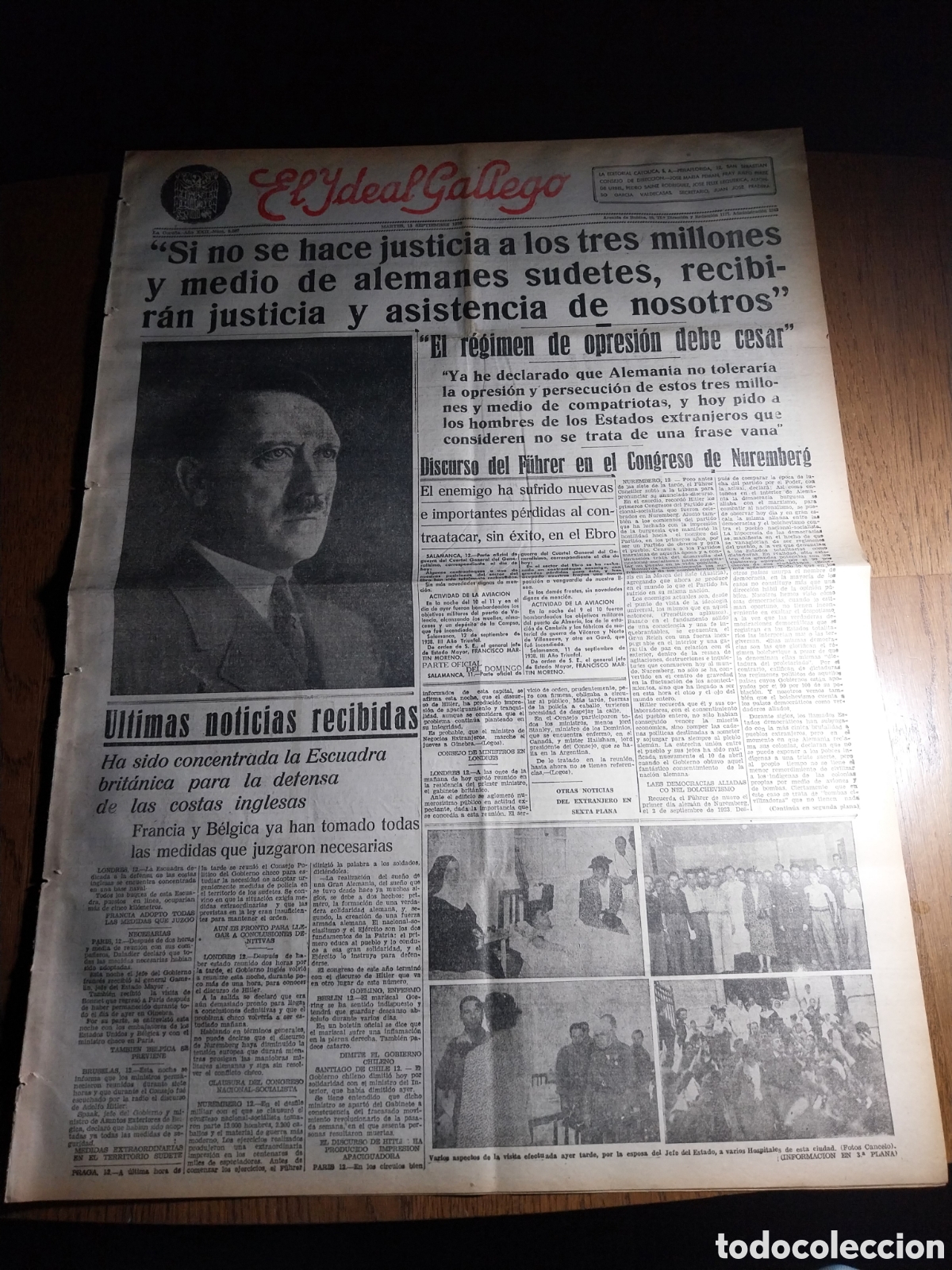 Collezionismo di Riviste e Giornali: IDEAL GALLEGO 1938 DISCURSO DEL FUHRER EN EL CONGRESO DE NUREMBERG