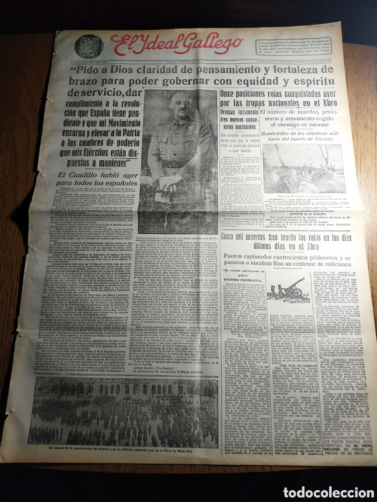 Collezionismo di Riviste e Giornali: IDEAL GALLEGO 1938 BOMBARDEO DE LOS OBJETIVOS MILITARES DEL PUERTO DE ALICANTE. 5000 MUERTOS EBRO