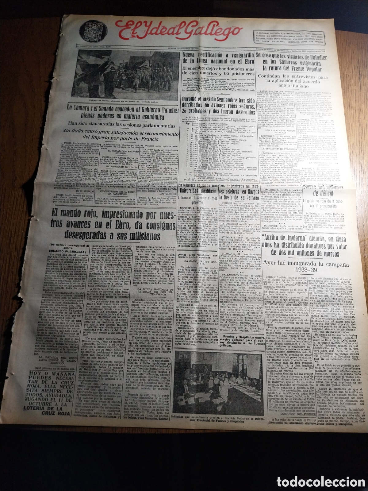 Collection Magazines and Newspapers: IDEAL GALLEGO 1938 EL MANDO ROJO IMPRESIONADO POR NUESTROS AVANCES EN EL EBRO