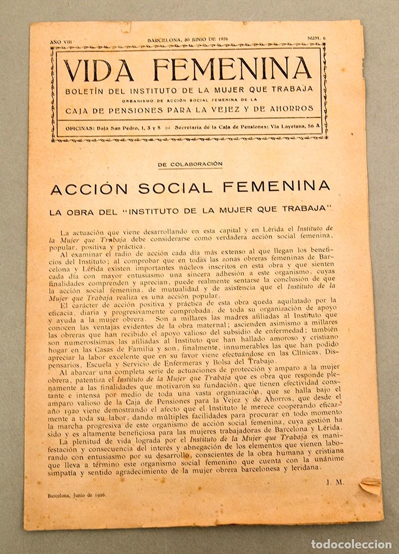 Coleccionismo de Revistas y Peri&oacute;dicos: VIDA FEMENINA - 1926 - INSTITUTO DE LA MUJER QUE TRABAJA - A&Ntilde;O VIII , NUM. 6