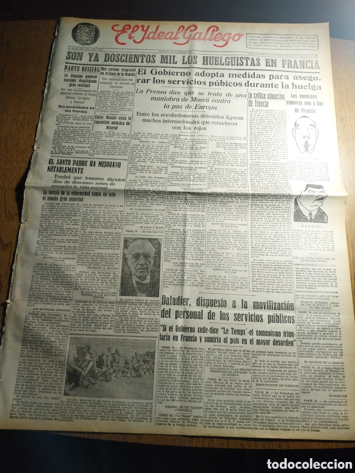 Collezionismo di Riviste e Giornali: IDEAL GALLEGO 1938 HUELGA EN FRANCIA. HUELLAS DE LA GUERRA EN EXTREMADURA