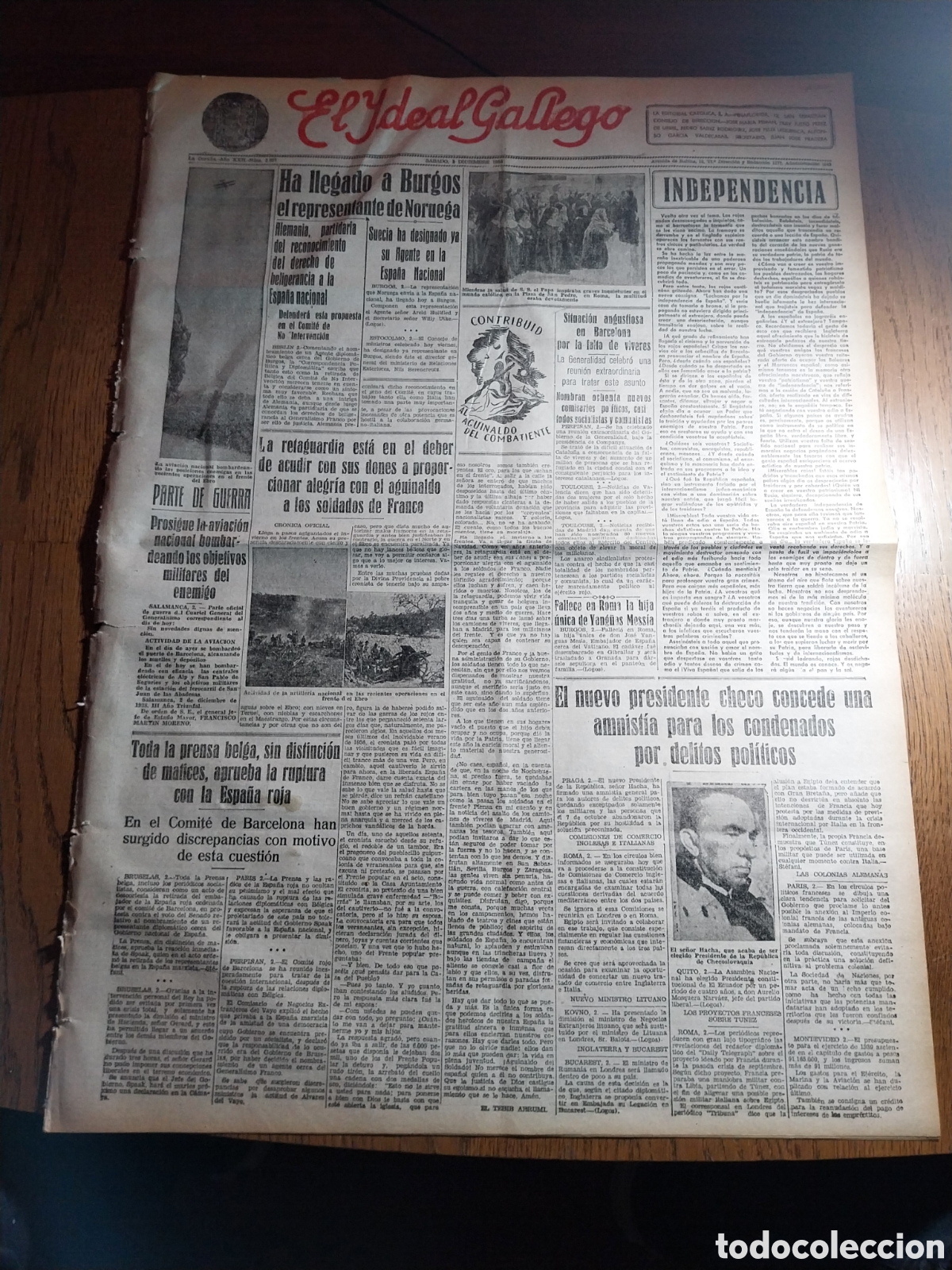 Collezionismo di Riviste e Giornali: IDEAL GALLEGO 1938 AGUINALDO A LOS SOLDADOS DE FRANCO.LO QUE CUENTA UN ESPA&Ntilde;OL EVADIDO DE BARCELONA