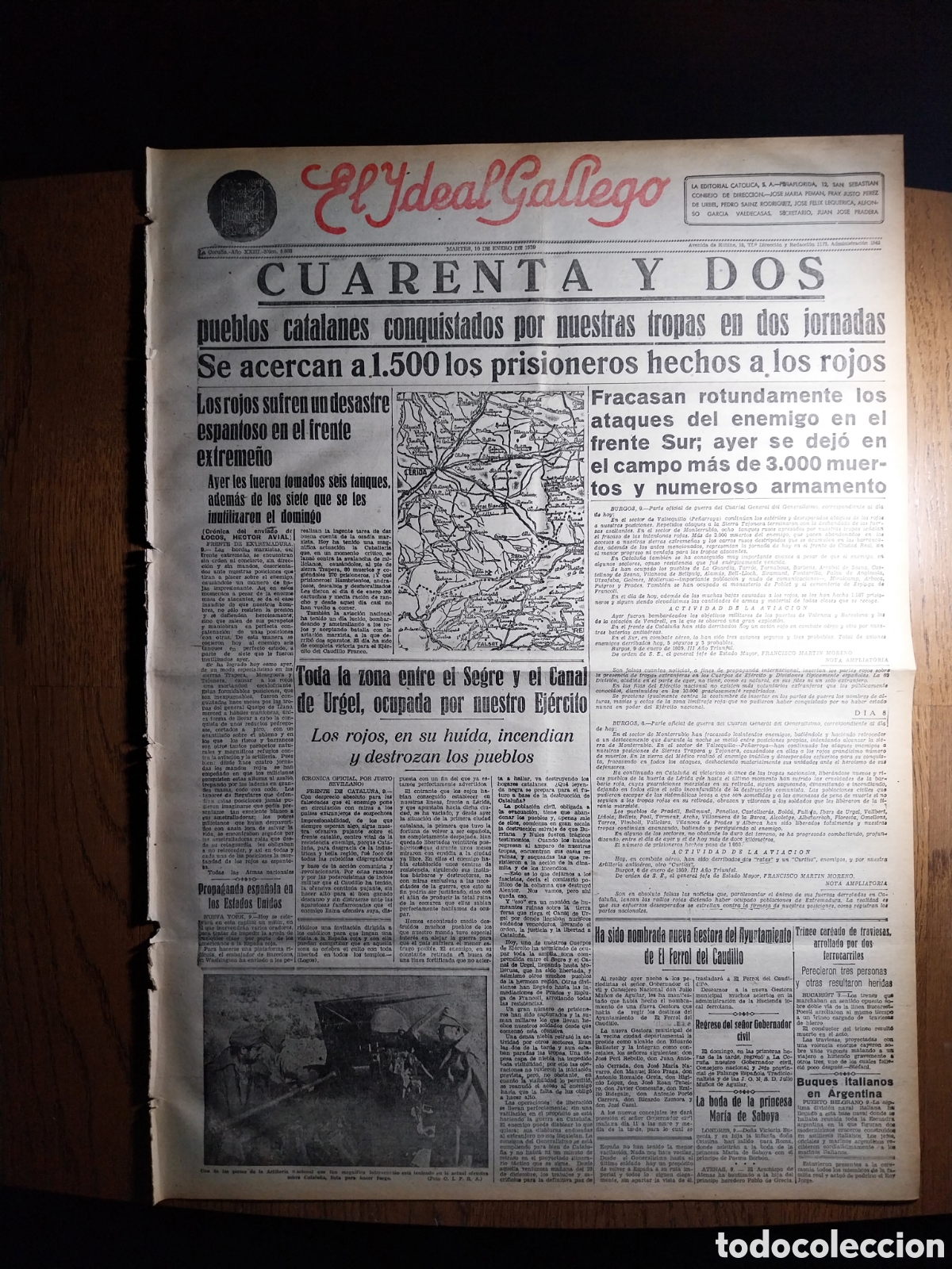 Sammeln von Zeitschriften und Zeitungen: IDEAL GALLEGO 1939 42 PUEBLOS CONQUISTADOS EN 2 JORNADAS. ZONA DEL SEGRE Y EL CANAL DE URGEL OCUPADA