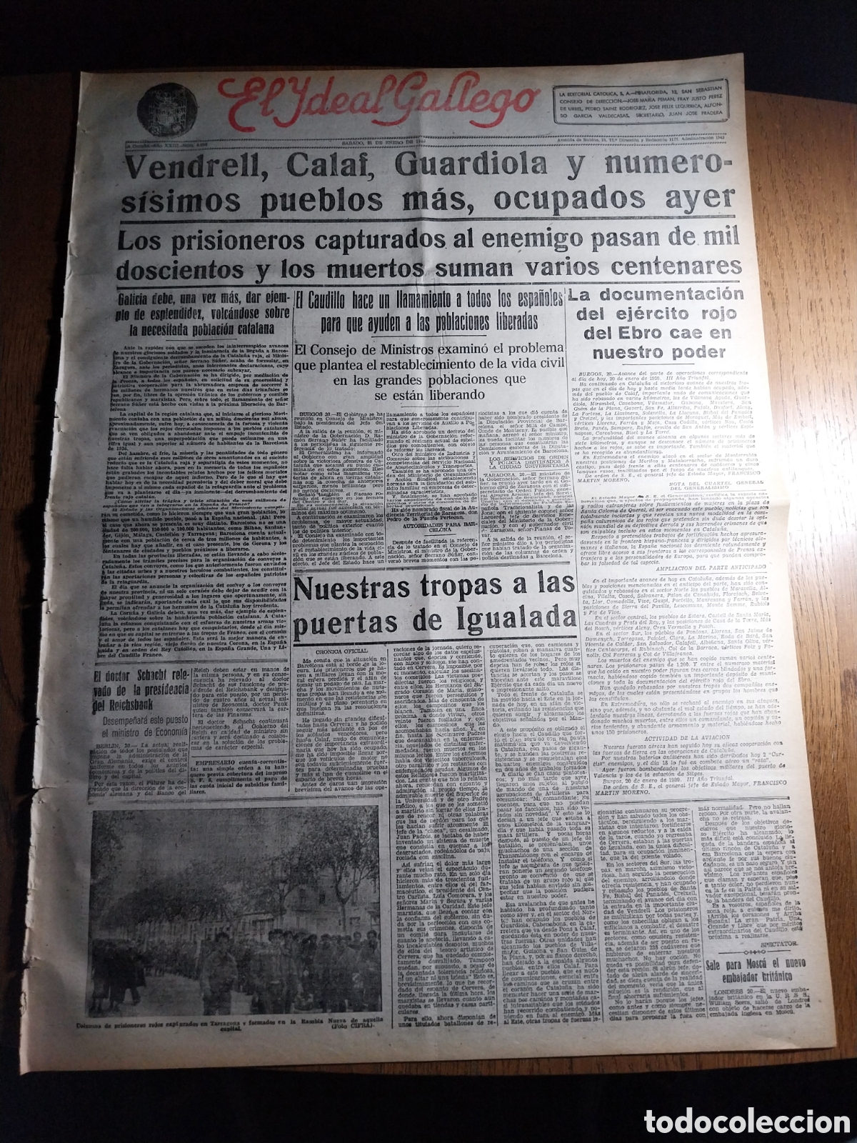 Sammeln von Zeitschriften und Zeitungen: IDEAL GALLEGO 1939 VENDRELL CALAF GUARDIOLA OCUPADOS. NUESTRAS TROPAS A LAS PUERTAS DE IGUALADA