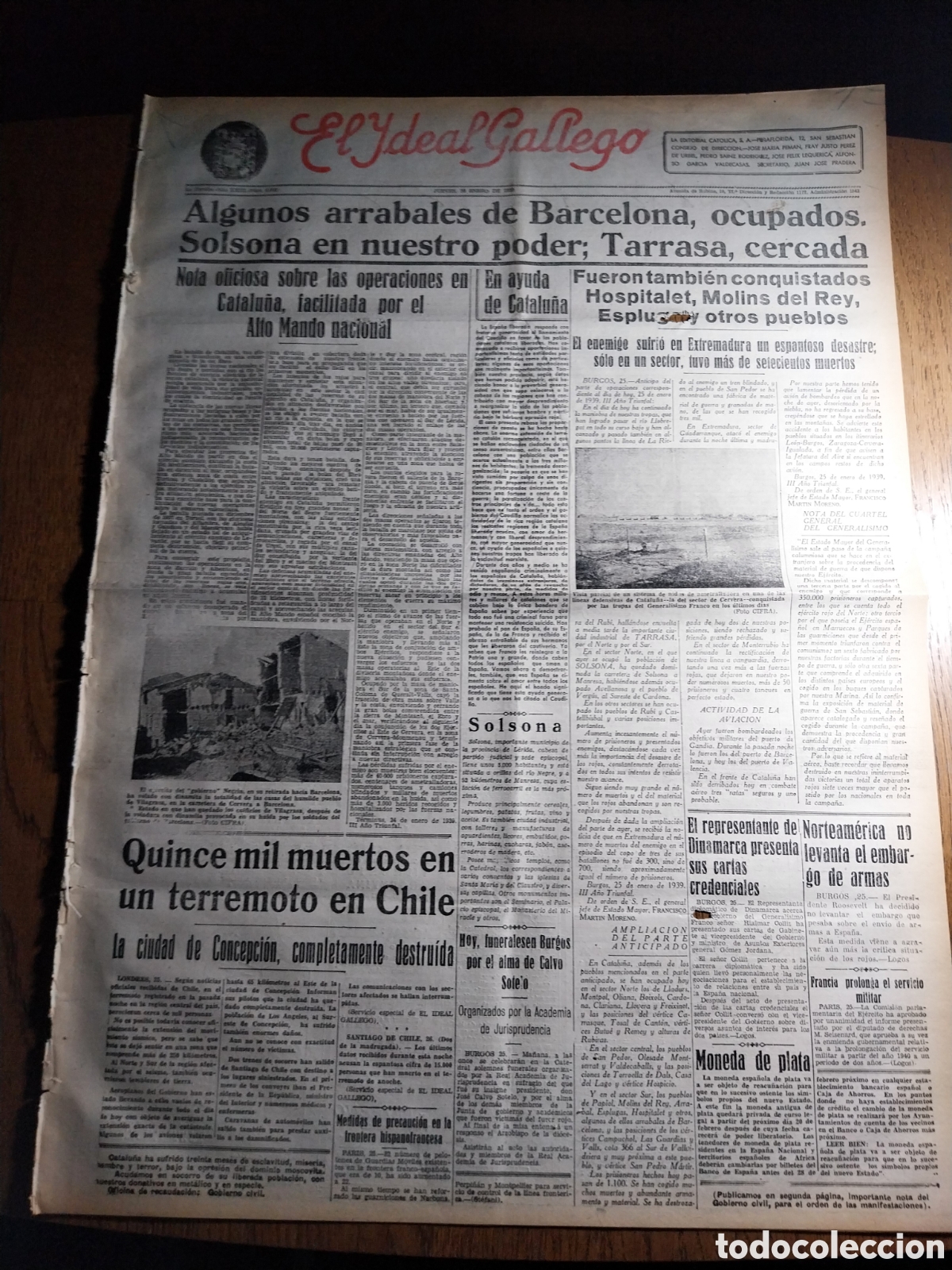 Sammeln von Zeitschriften und Zeitungen: IDEAL GALLEGO 1939 ARRABALES DE BARCELONA OCUPADOS . SOLSONA EN NUESTRO PODER; TARRASA , CERCADA