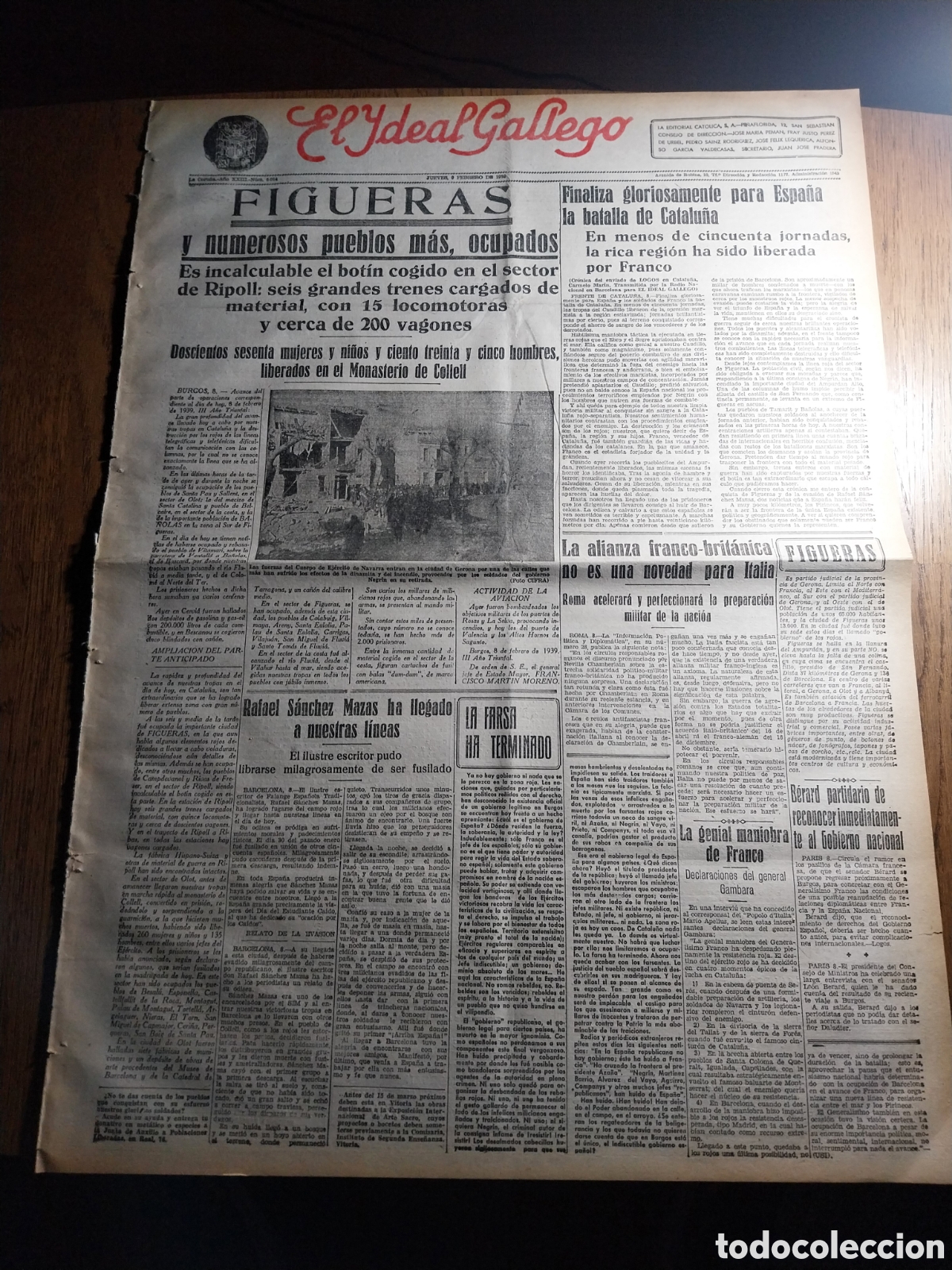 Colecionismo de Revistas e Jornais: IDEAL GALLEGO 1939 FIGUERAS Y OTROS PUEBLOS OCUPADOS.&iexcl;GLORIA A LOS CAIDOS FALANGES UNIVERSITARIAS!