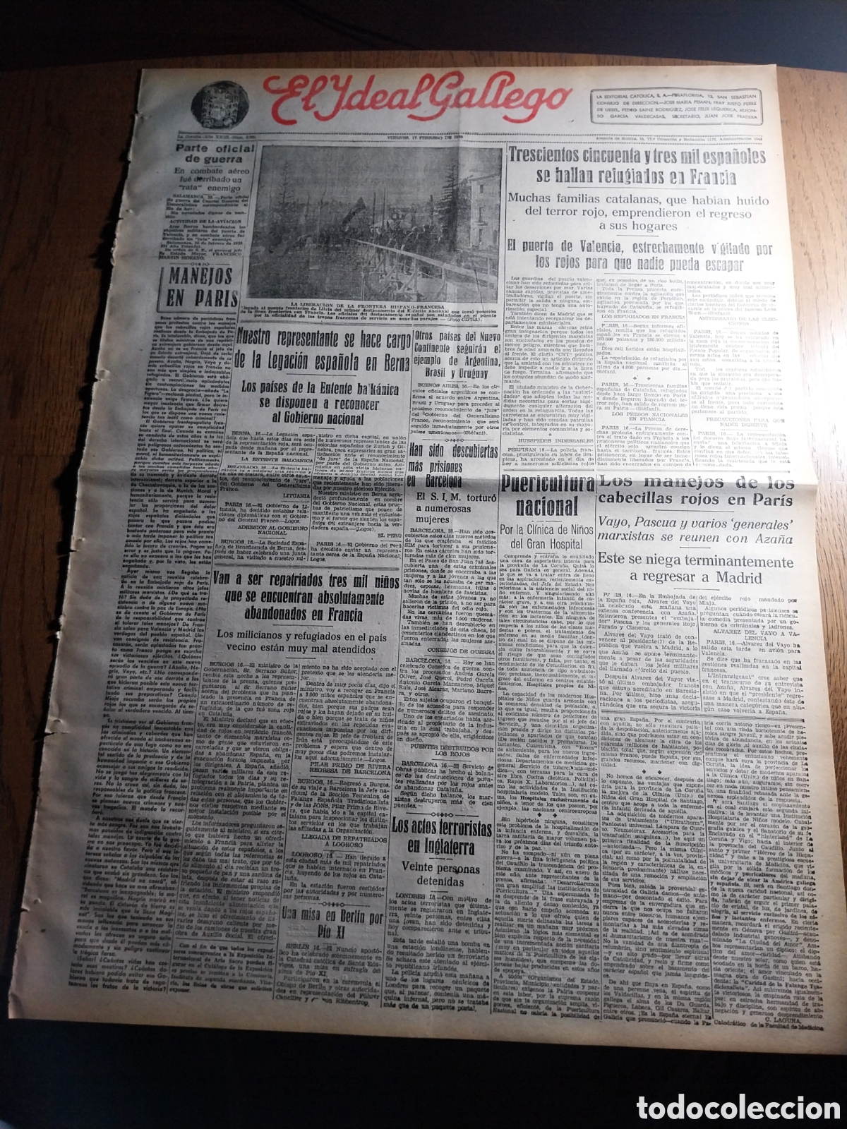 Colecionismo de Revistas e Jornais: IDEAL GALLEGO 1939 EL PUERTO DE VALENCIA ESTRECHAMENTE VIGILADO POR LOS ROJOS PARA QUE NADIE ESCAPE