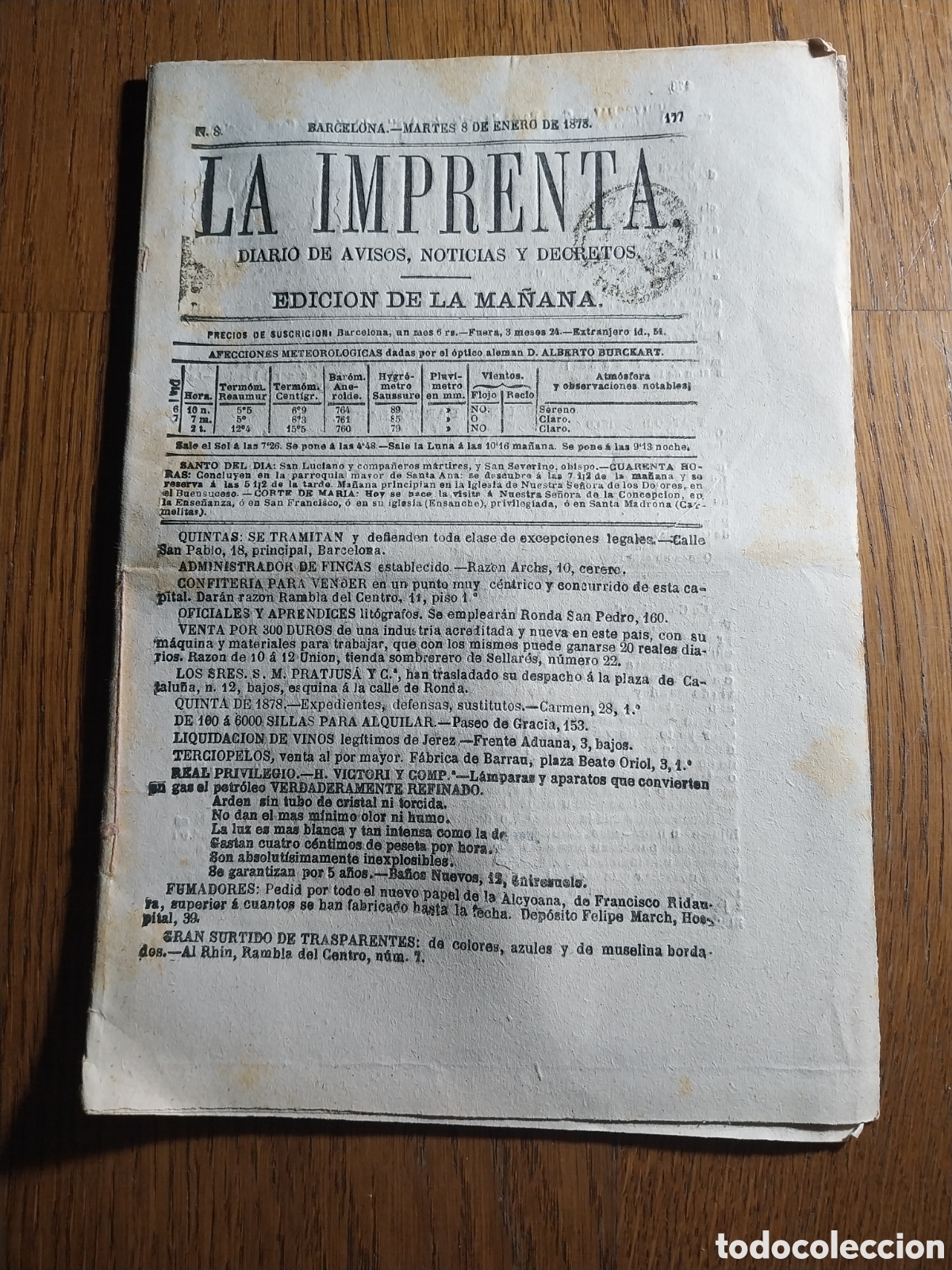 Collectionnisme de Revues et Journaux: LA IMPRENTA 1878 BODA EN ROSAS GERONA.EL GOBIERNO ESPA&Ntilde;OL ORDENA LA SALIDA DE DON CARLOS DE FRANCI A