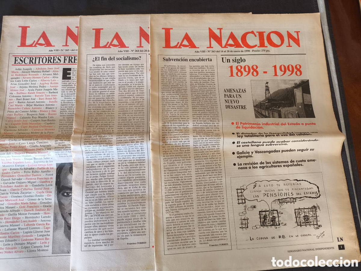 Coleccionismo de Revistas y Peri&oacute;dicos: Lote 3 Peri&oacute;dicos Semanario LA NACI&Oacute;N (1998) - Especial LORCA, FIDEL y 1898