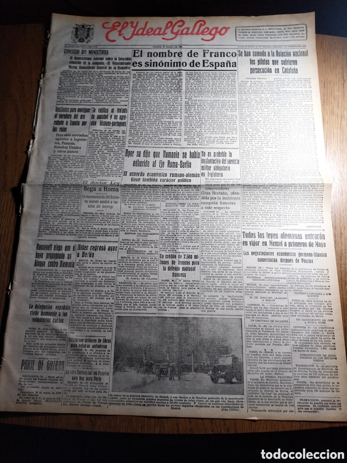 Collezionismo di Riviste e Giornali: IDEAL GALLEGO 1939 SE HAN SUMADO A LA AVIACION LOS PILOTOS QUE SUFRIERON PERSECUCION EN CATALU&Ntilde;A.