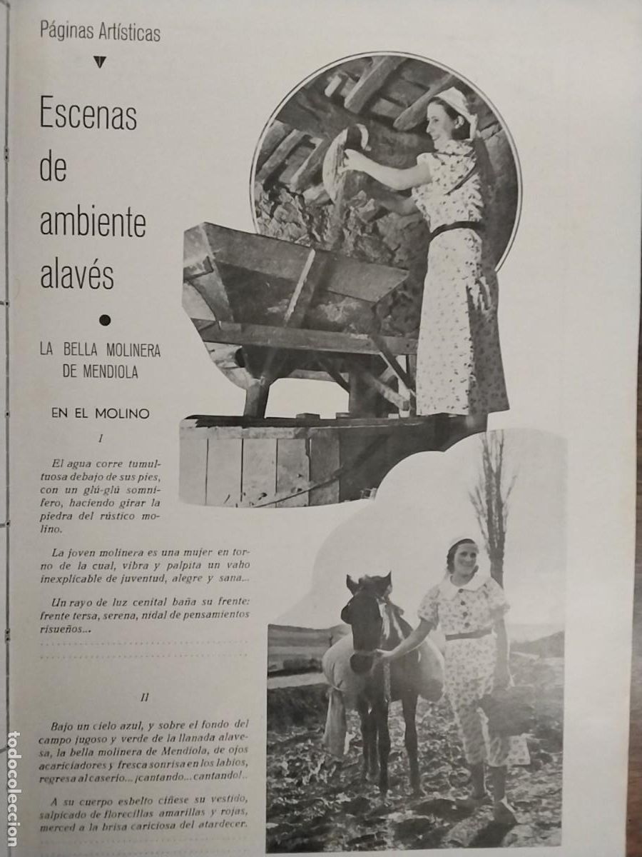 Collezionismo di Riviste e Giornali: LA BELLA MOLINERA DE MENDIOLA ESCENAS DE AMBIENTE ALAVES HOJA REVISTA A&Ntilde;O 1936
