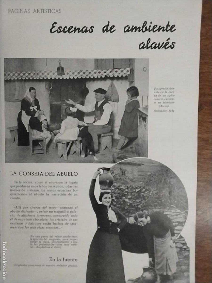 Colecionismo de Revistas e Jornais: LA CONSEJA DEL ABUELO / EN LA FUENTE ESCENAS DE AMBIENTE ALAVES HOJA REVISTA A&Ntilde;O 1936