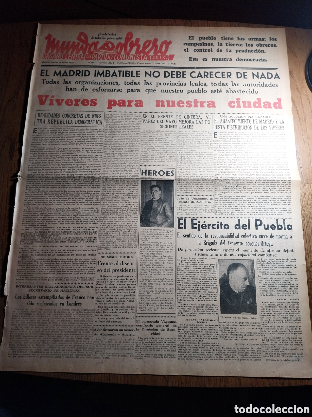 Coleccionismo de Revistas y Peri&oacute;dicos: MUNDO OBRERO 1937 EL EJERCITO DEL PUEBLO. VIVA EL 5&deg; REGIMIENTO