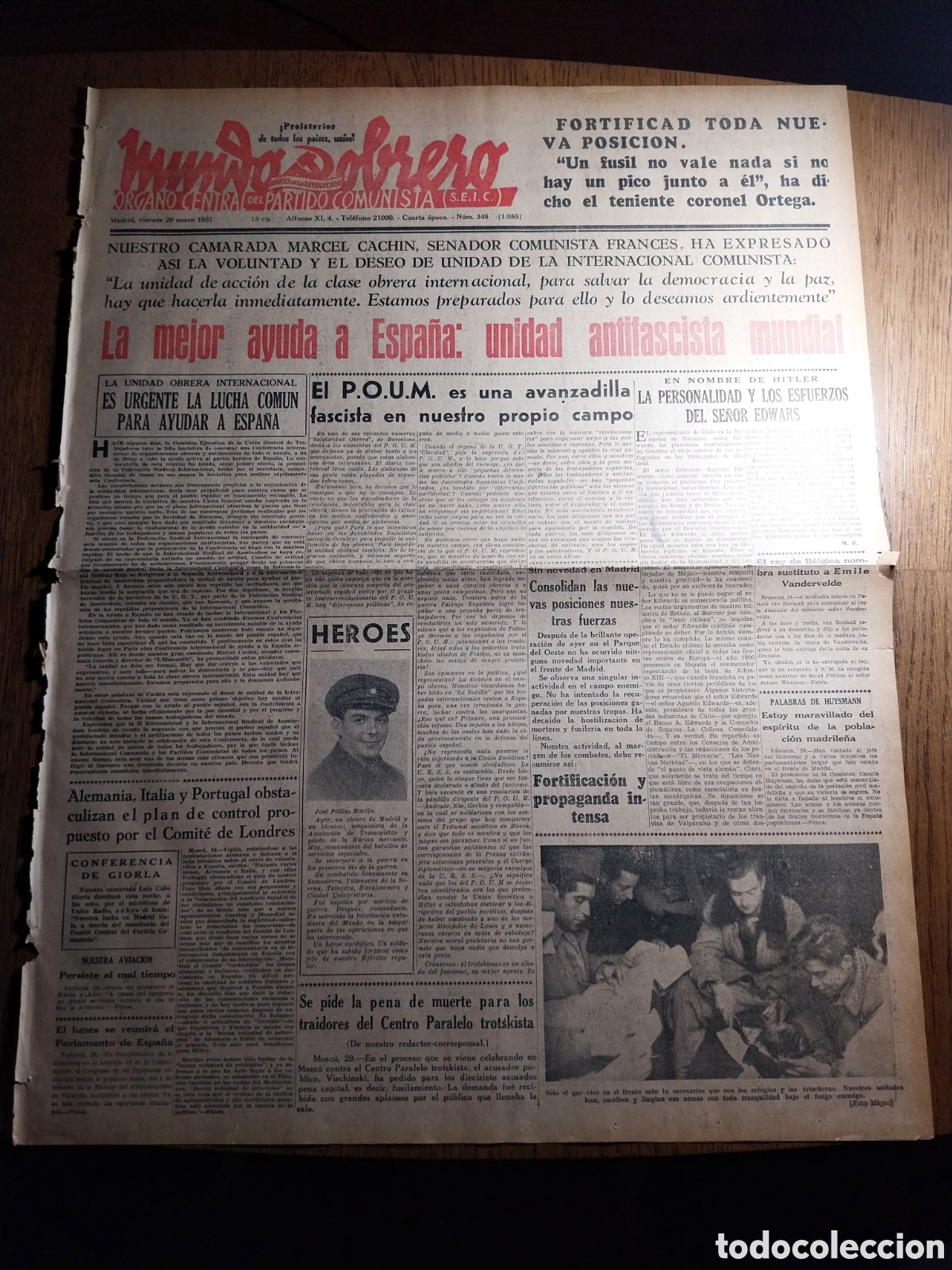 Collezionismo di Riviste e Giornali: MUNDO OBRERO 1939 .CAMARADA ANTON TEATRO VICTORIA. LA RECONQUISTA DEL PARQUE DEL OESTE