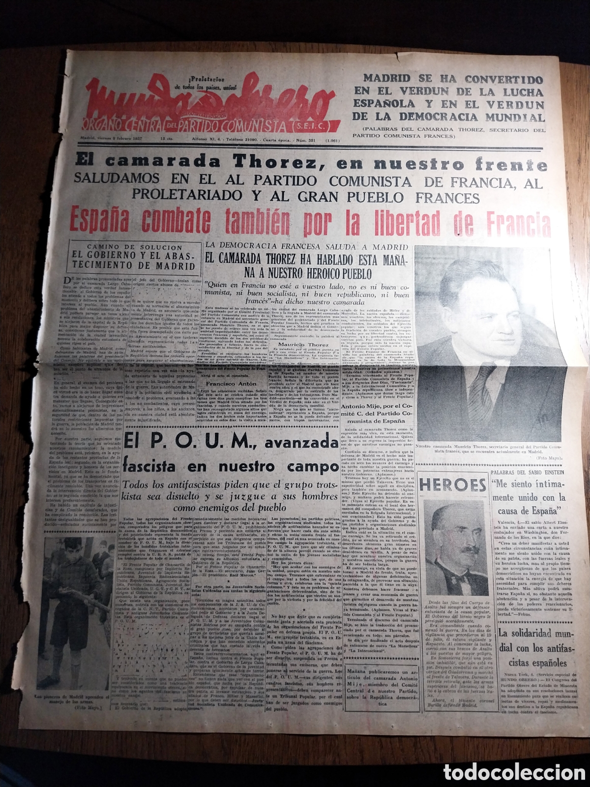 Collezionismo di Riviste e Giornali: MUNDO OBRERO 1937 TENIENTE CORONEL BURILLO. EL RENEGADO TROTSKI ENEMIGO DEL PUEBLO