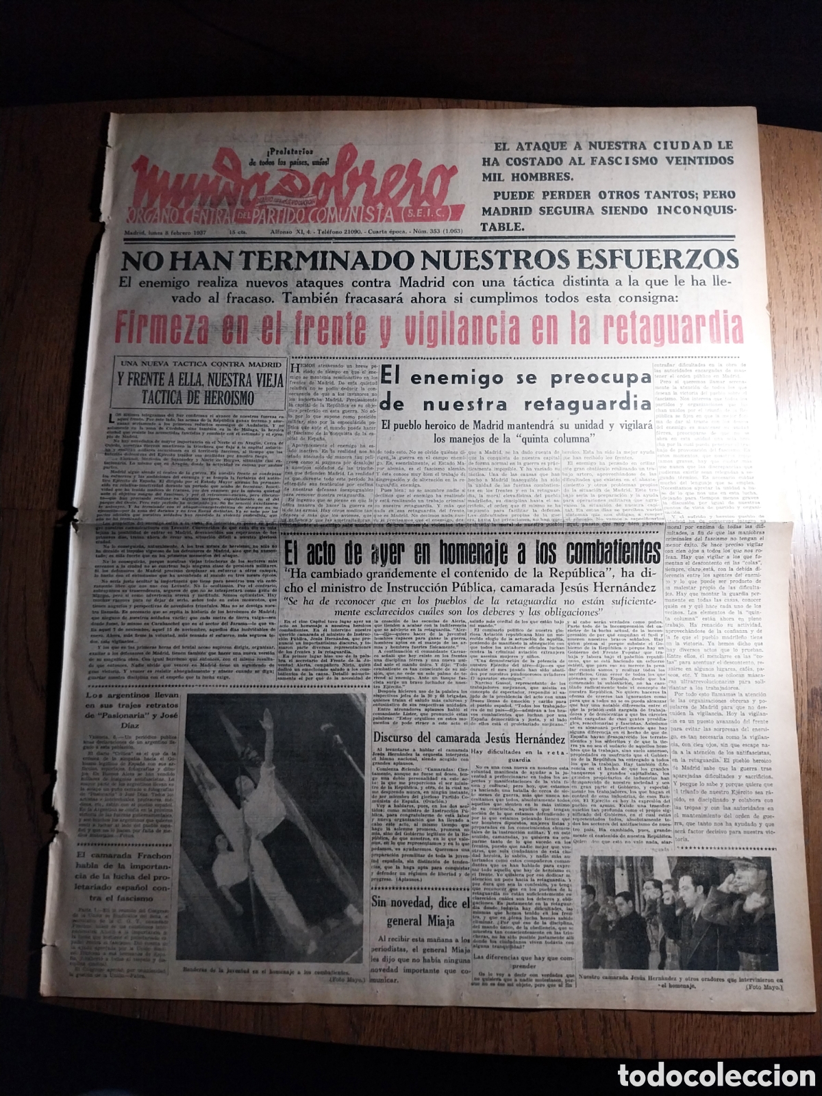 Collezionismo di Riviste e Giornali: MUNDO OBRERO 1937 EL ATAQUE A MADRID HA COSTADO AL FASCISMO 22 MIL HOMBRES.ASALTO A VILLA DEL RIO Y