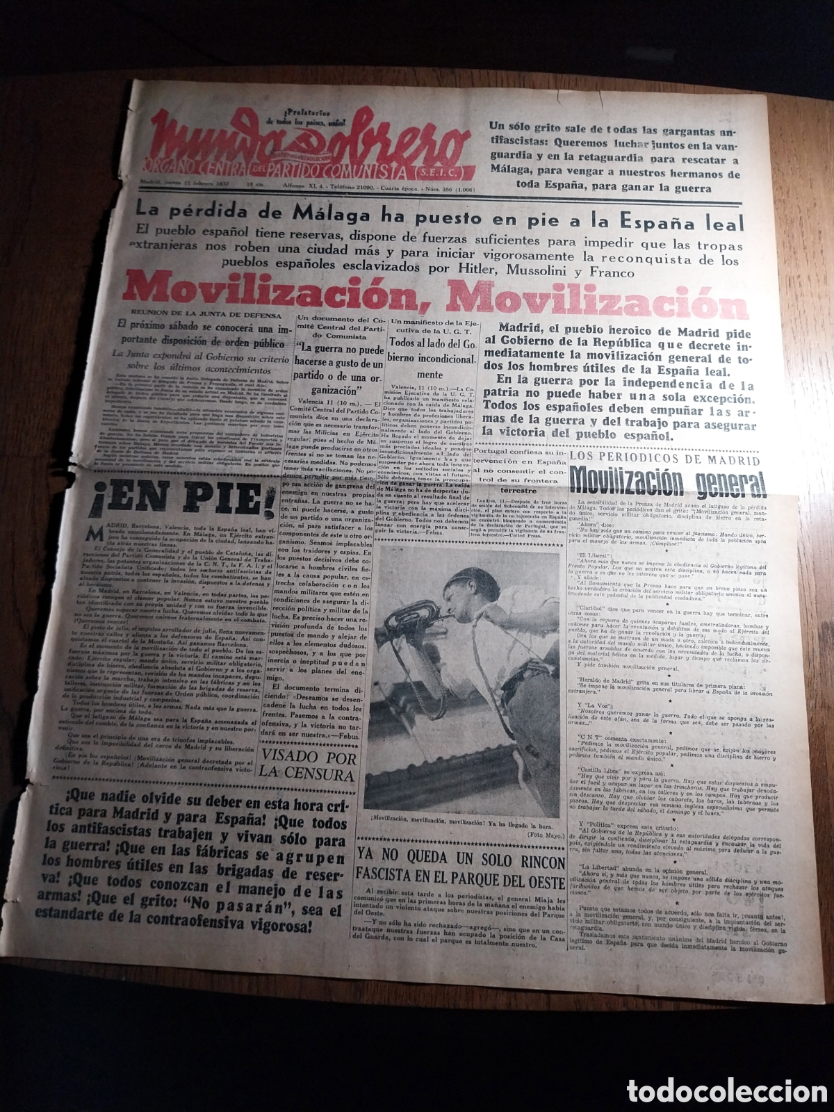 Coleccionismo de Revistas y Peri&oacute;dicos: MUNDO OBRERO 1937 LA PERDIDA DE MALAGA HA PUESTO EN PIE A LA ESPA&Ntilde;A LEAL.SINDICATO NACIONAL FERROVIA