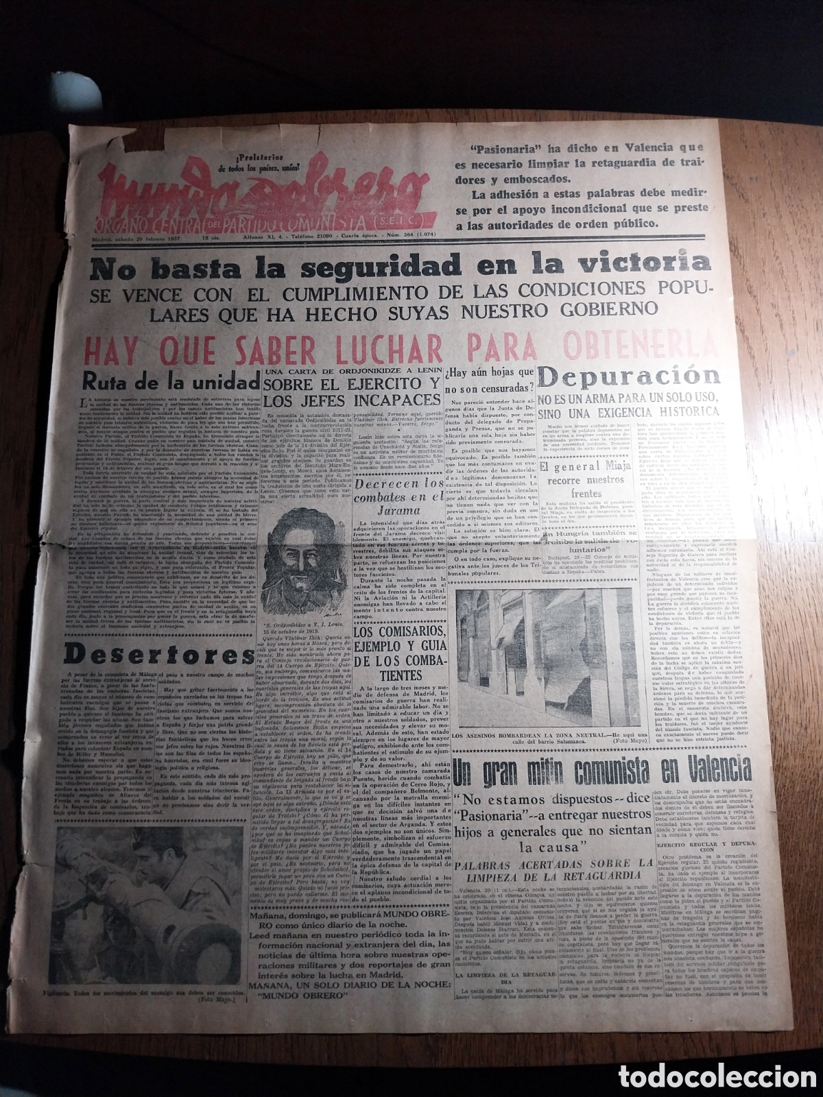 Sammeln von Zeitschriften und Zeitungen: MUNDO OBRERO 1937 BOMBARDEO DEL BARRIO DE SALAMANCA. ATAQUE SOBRE POLA DE GORDON