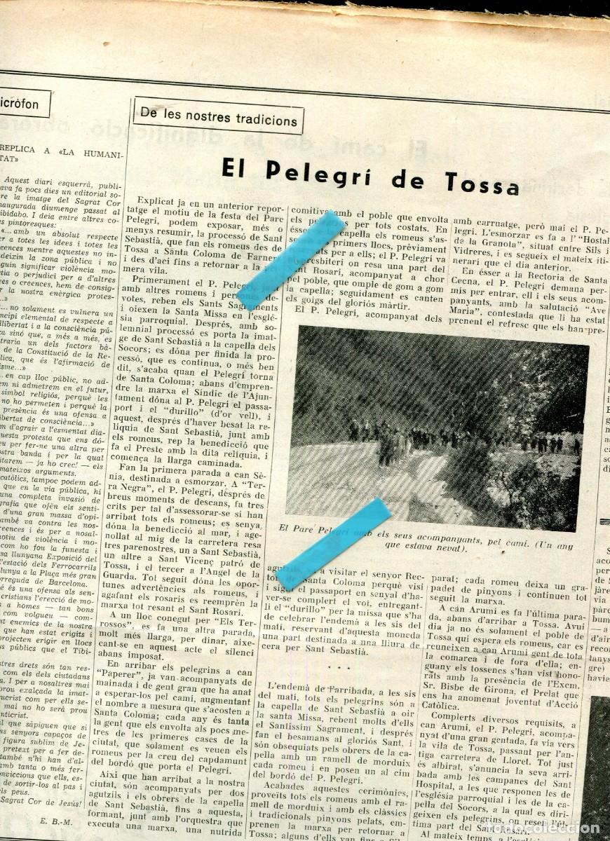 Coleccionismo de revistas y peri&oacute;dicos: DIARI ANY 1935 PEREGRINATGE DE TOSSA DE MAR A SANTA COLOMA DE FARNERS PARE PELEGRI