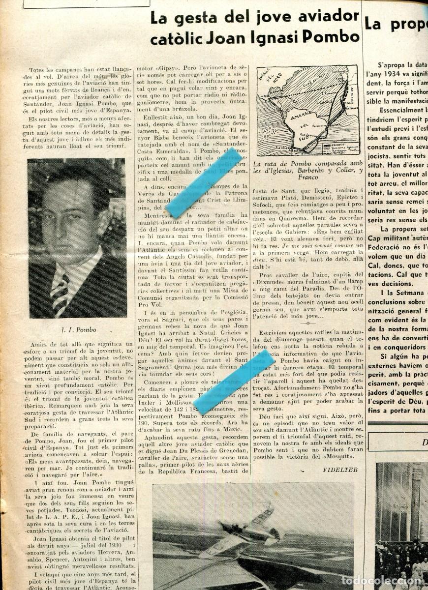 Coleccionismo de Revistas y Peri&oacute;dicos: PERIODICO A&Ntilde;O 1935 AVIADOR ESPA&Ntilde;OL JUAN IGNACIO POMBO PERE TARRES I CLARET FUNDACIO PERE TARRES