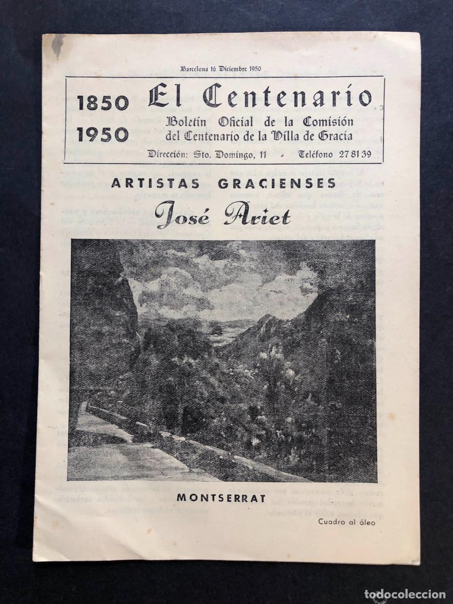 Coleccionismo de revistas y peri&oacute;dicos: EL CENTENARIO ( a&ntilde;o 1950 ) BOLET&Iacute;N CENTENARIO VILLA DE GRACIA / BARCELONA / 8 P&Aacute;GINAS