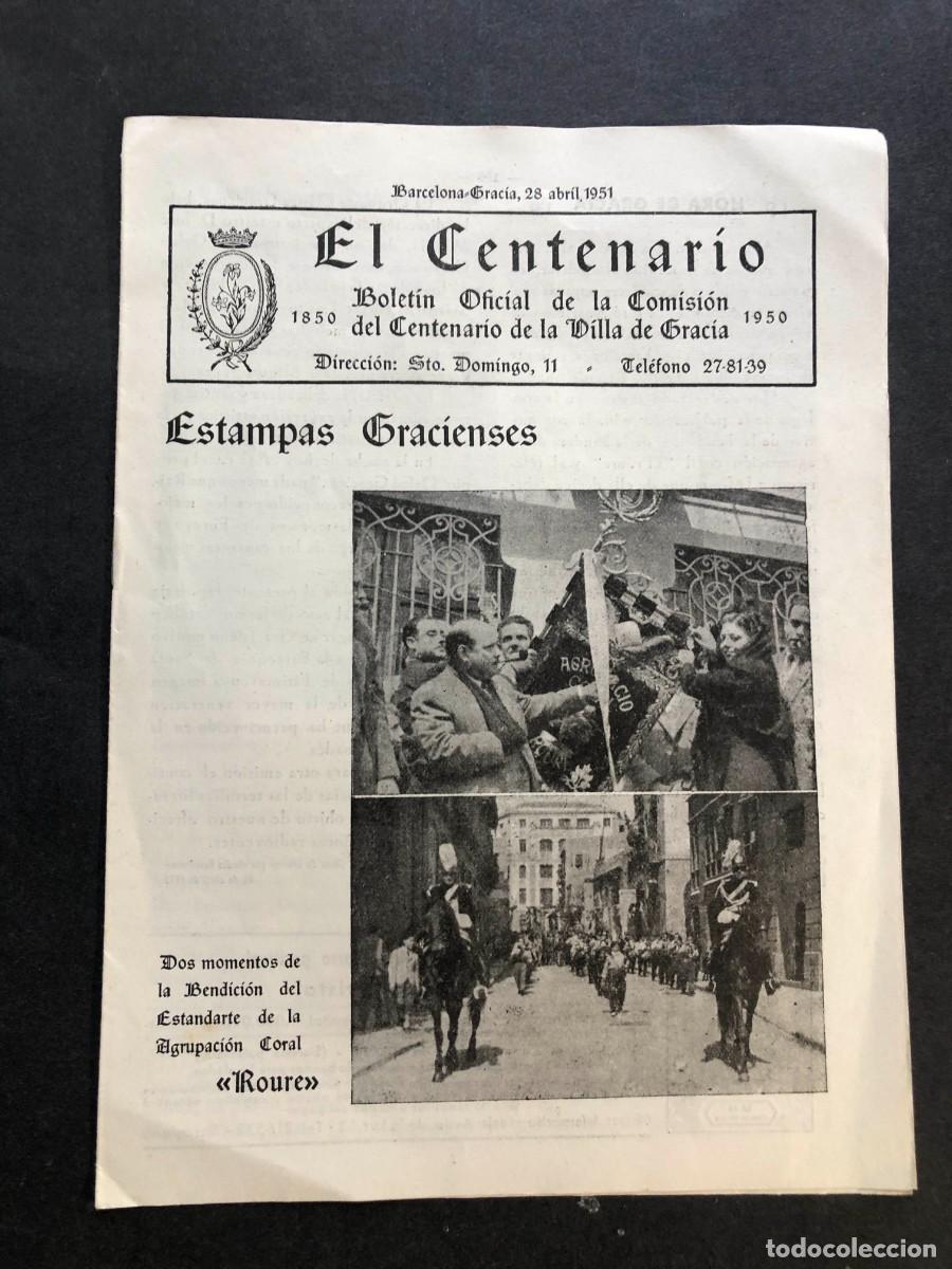 Coleccionismo de revistas y peri&oacute;dicos: EL CENTENARIO ( a&ntilde;o 1951 ) BOLET&Iacute;N CENTENARIO VILLA DE GRACIA / BARCELONA / 8 P&Aacute;GINAS