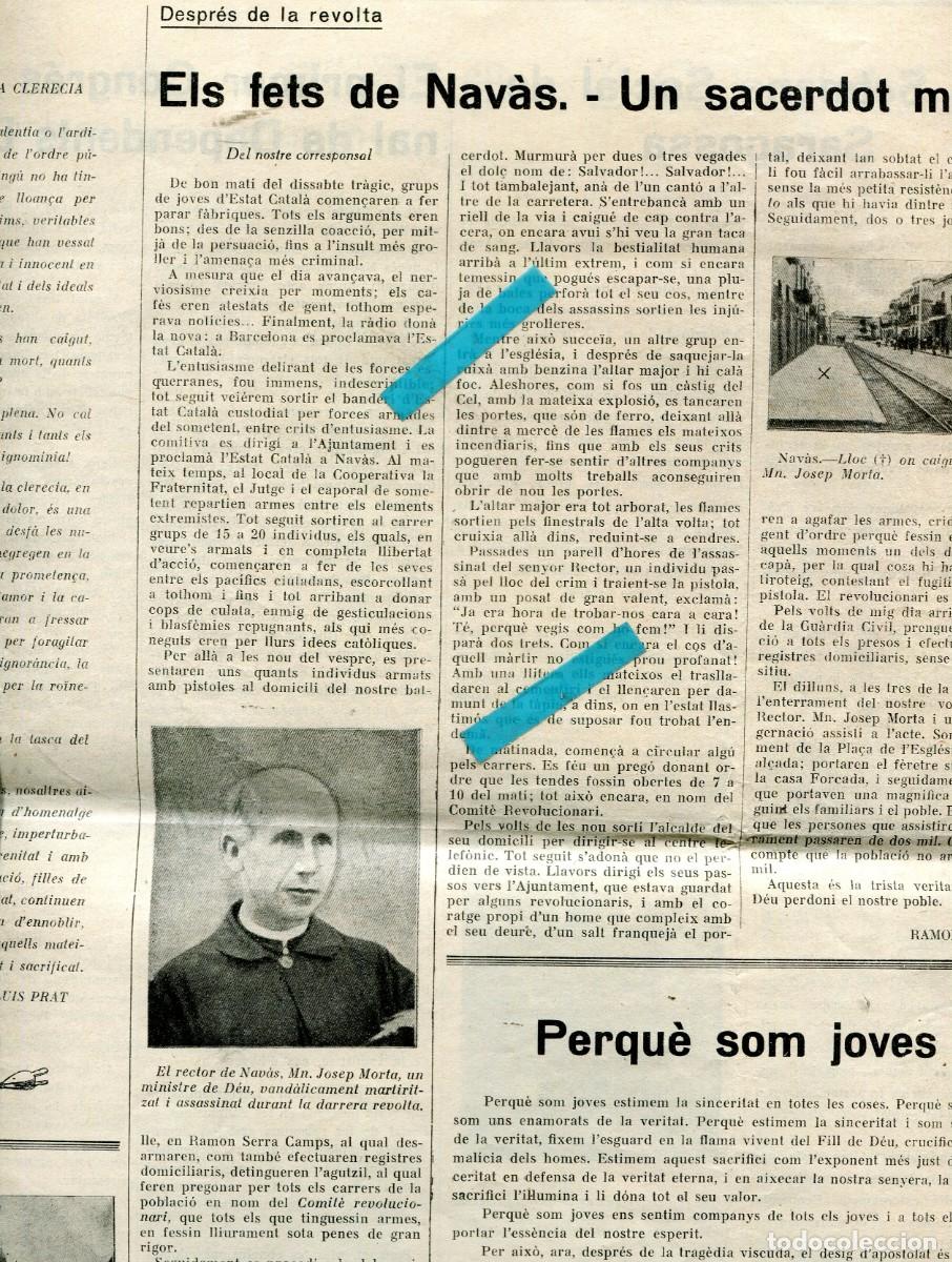 Coleccionismo de revistas y peri&oacute;dicos: DIARI FLAMA ANY 1934 ASSASSINAT A NAVAS DEL CAPELLA JOSEP MORTA FETS DE NAVAS COCURS D TIR VILABELLA
