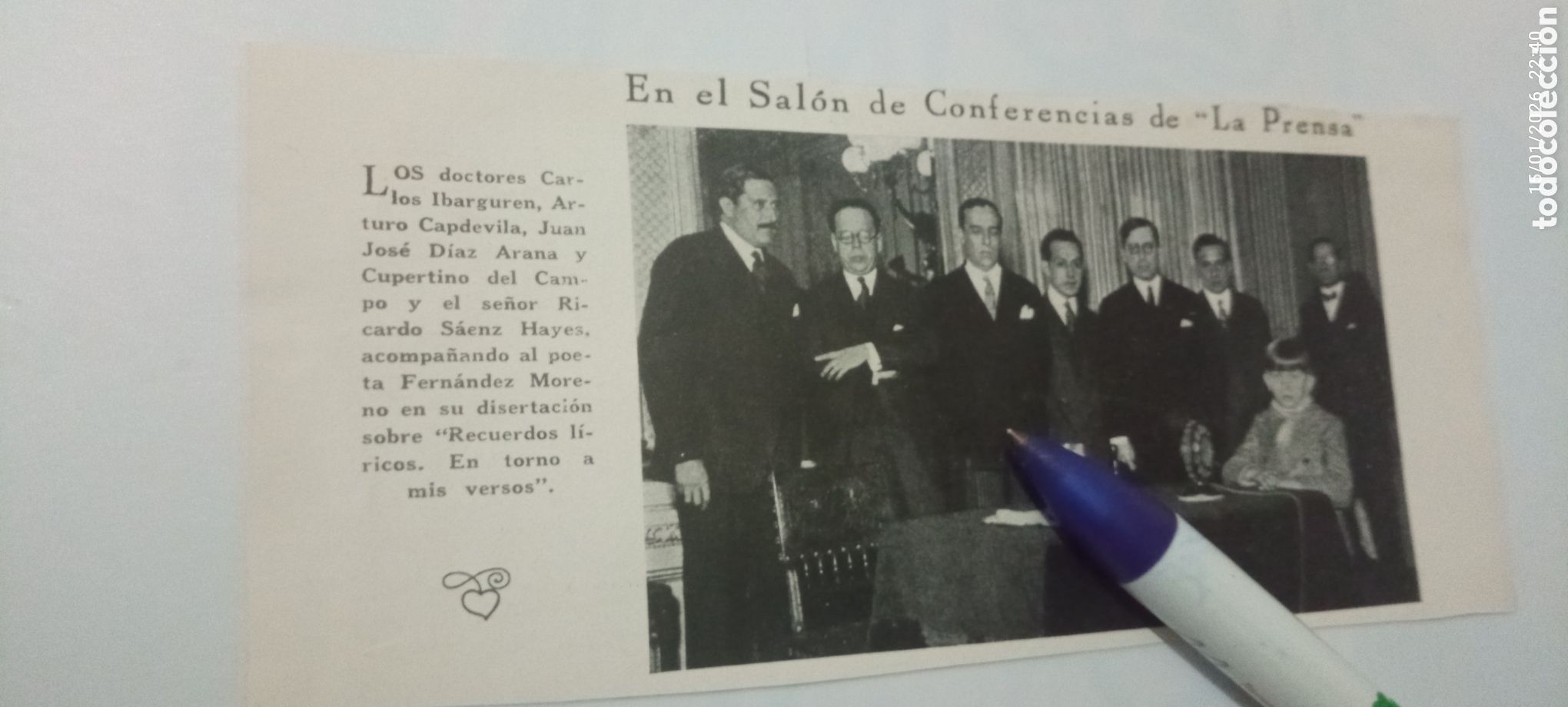 Coleccionismo de Revistas y Peri&oacute;dicos: RECORTE 1927 - CONFERENCIA &rdquo;LA PRENSA&rdquo; - POETAS FERN&Aacute;NDEZ MORENO Y ARTURO CAPDEVILA