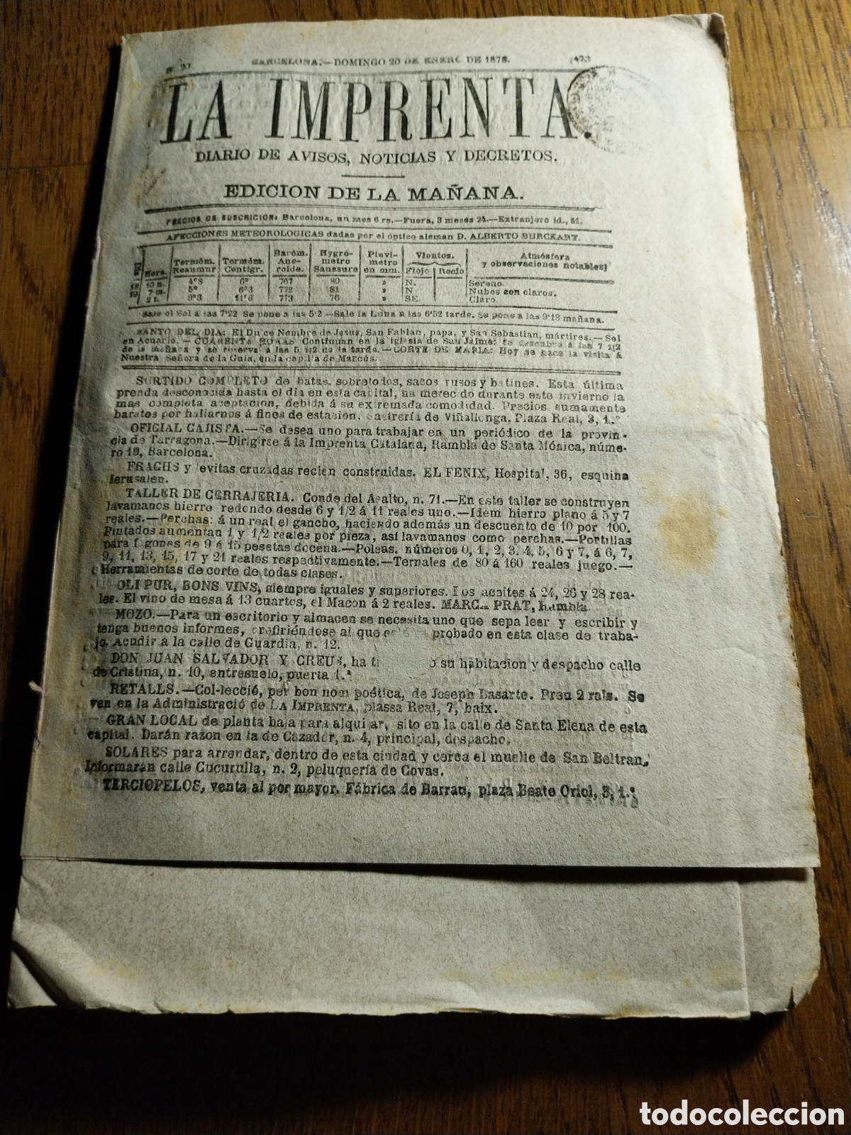 Coleccionismo de Revistas y Peri&oacute;dicos: LA IMPRENTA 1878 COMISION FIESTAS EN BARCELONA POR BODA REAL.JOAQU&Iacute;N PARTAGAS Y JAQUET EL TAUMATURGO