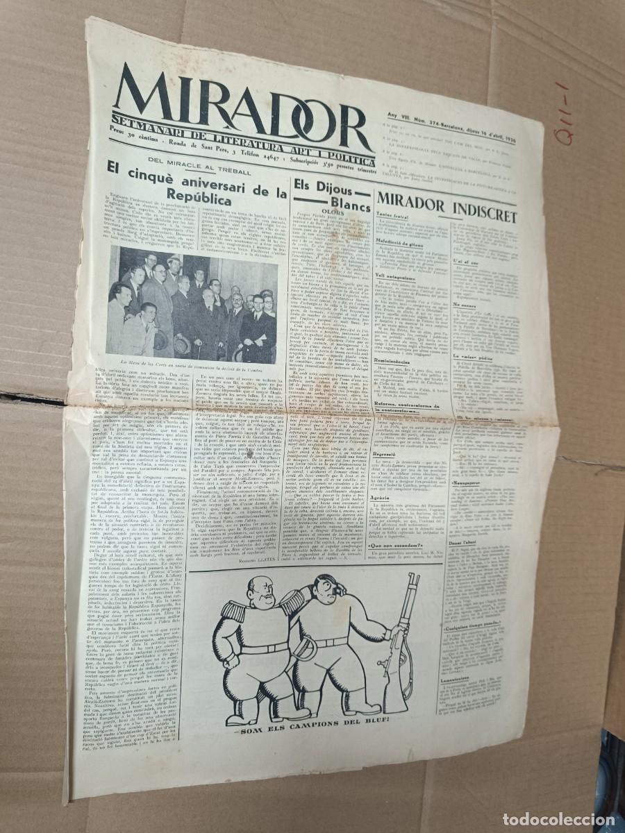 Coleccionismo de Revistas y Peri&oacute;dicos: ANTIGUO PERIODICO CATALAN REPUBLICANO DE 1936, MIRADOR, ANIVERSARIO REPUBLICA, PRE GUERRA CIVIL -P5