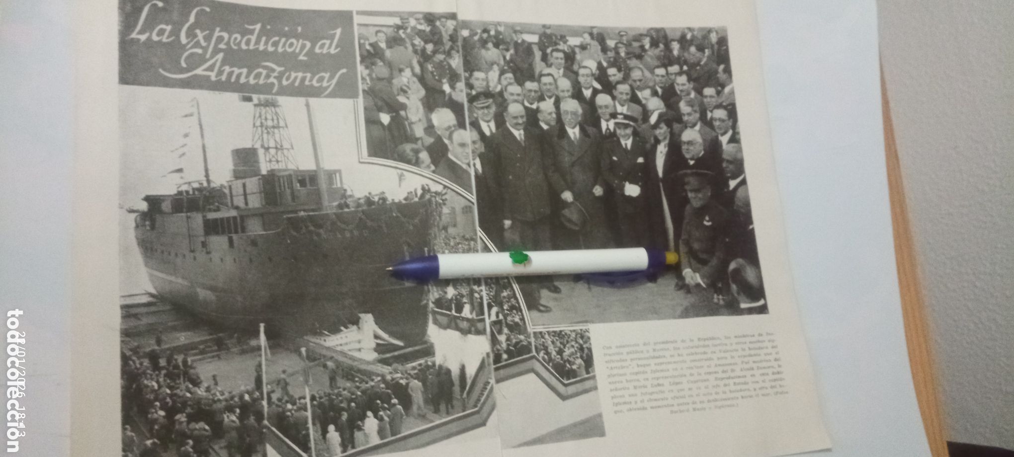 Coleccionismo de Revistas y Peri&oacute;dicos: 2 HOJAS,RECORTE 1935 FOTOGRAF&Iacute;A EXPEDICI&Oacute;N AL AMAZONAS IGLESIAS BUQUES CAPIT&Aacute;N LANDERER