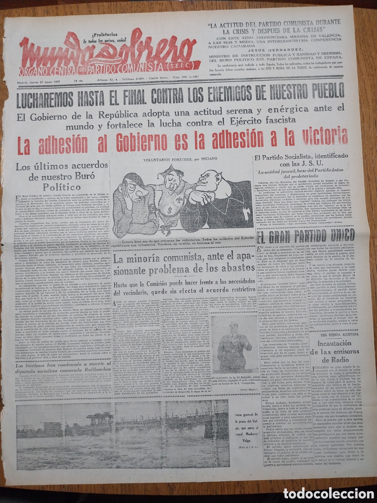 Collection Magazines and Newspapers: MUNDO OBRERO 1937 INCAUTACION DE LAS EMISORAS DE RADIO. TRONERAS ALTAS DE USERA
