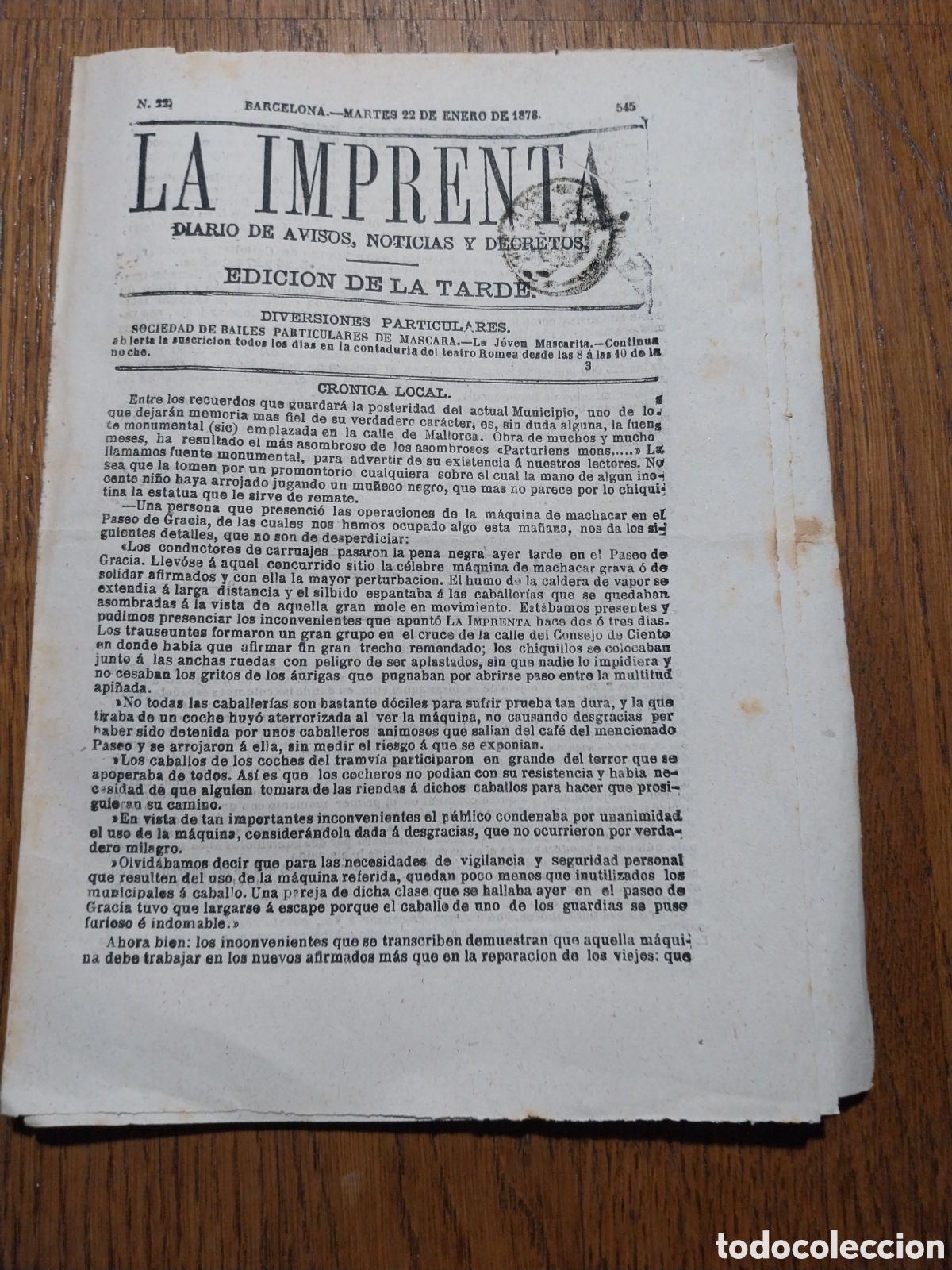 Collectionnisme de Revues et Journaux: LA IMPRENTA 1878 LA CARTA DE ESTRADA GUERRA D CUBA.EMBAJADA EXTRAORDINARIA D ALEMANIA LLEGA A MADRID