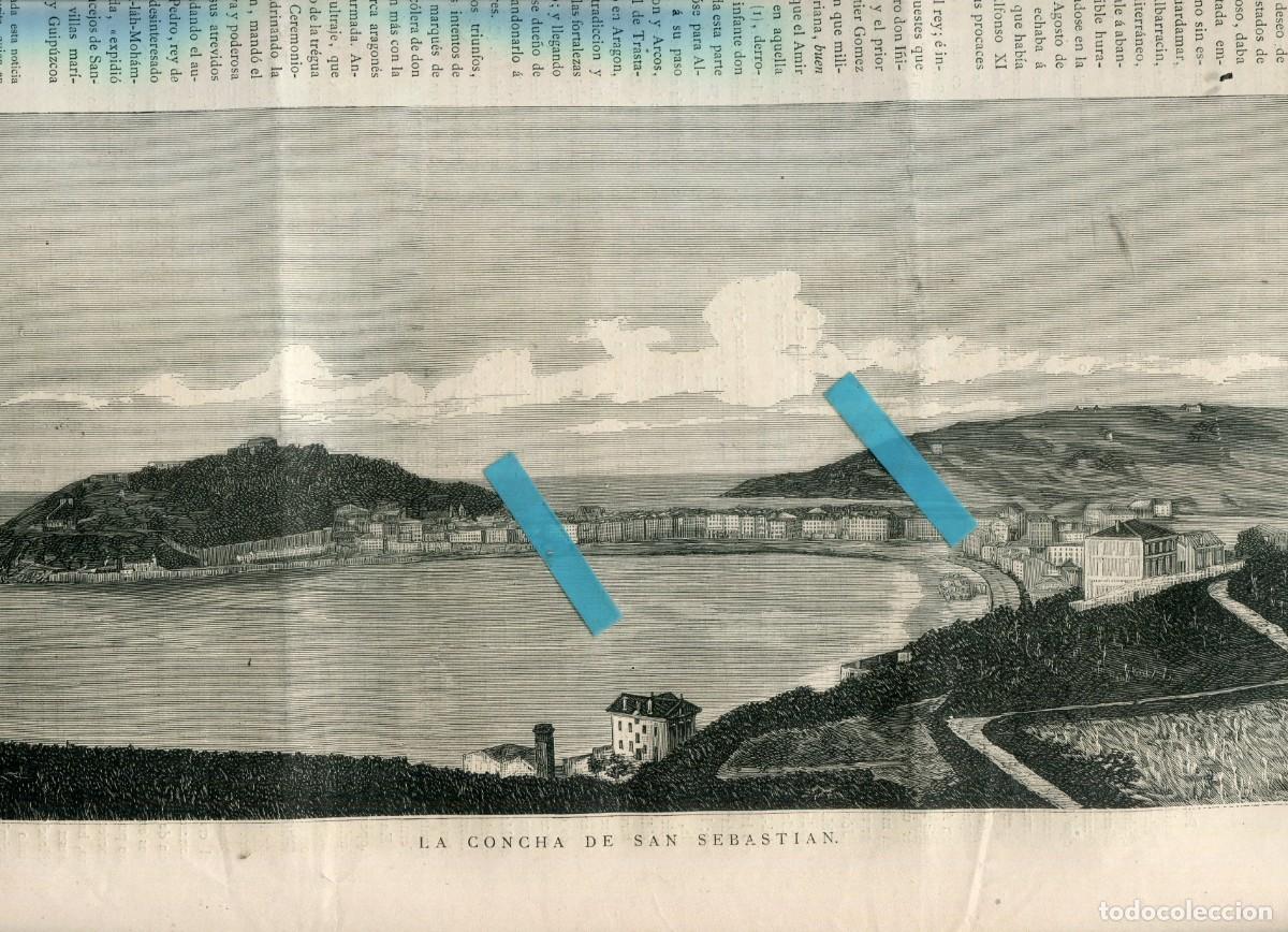 Coleccionismo de Revistas y Peri&oacute;dicos: REVISTA A&Ntilde;O 1877 ILUSTRACION DE LA PLAYA DE LA CONCHA SAN SEBASTIAN CASTILLO DE LANJARON GRANADA