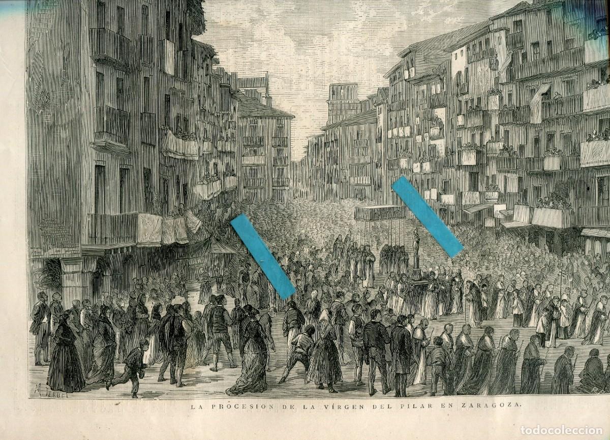 Coleccionismo de Revistas y Peri&oacute;dicos: REVISTA A&Ntilde;O 1877 PROCESION DE LA VIRGEN DEL PILAR EN ZARAGOZA CASA LONJA