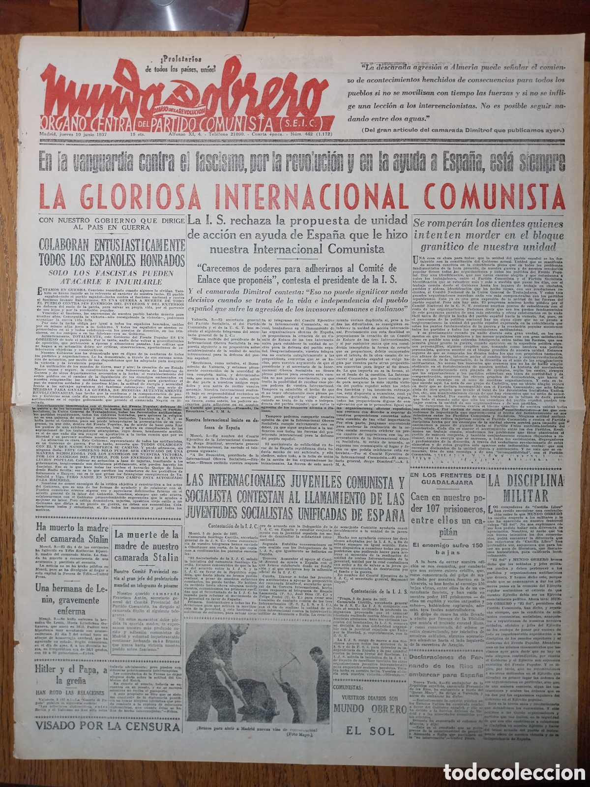 Collection Magazines and Newspapers: MUNDO OBRERO 1937 EN LOS FRENTES DE GUADALAJARA. LA OFENSIVA EN EL TRABAJO