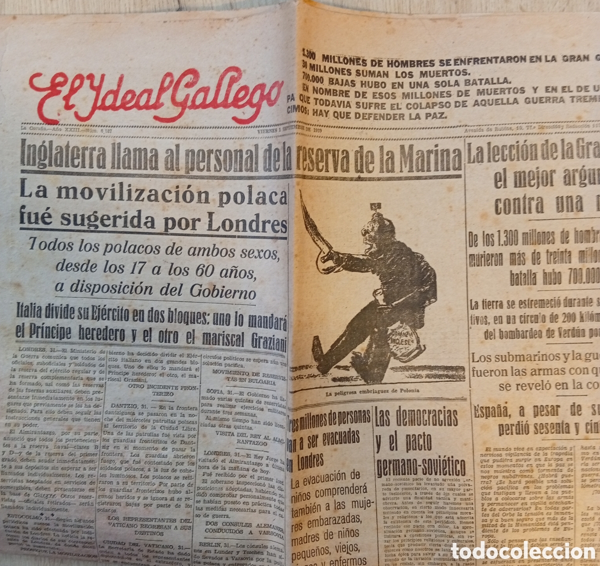 Collezionismo di Riviste e Giornali: Viejo peri&oacute;dico el ideal Gallego a&ntilde;o 1939 1 de Septiembre