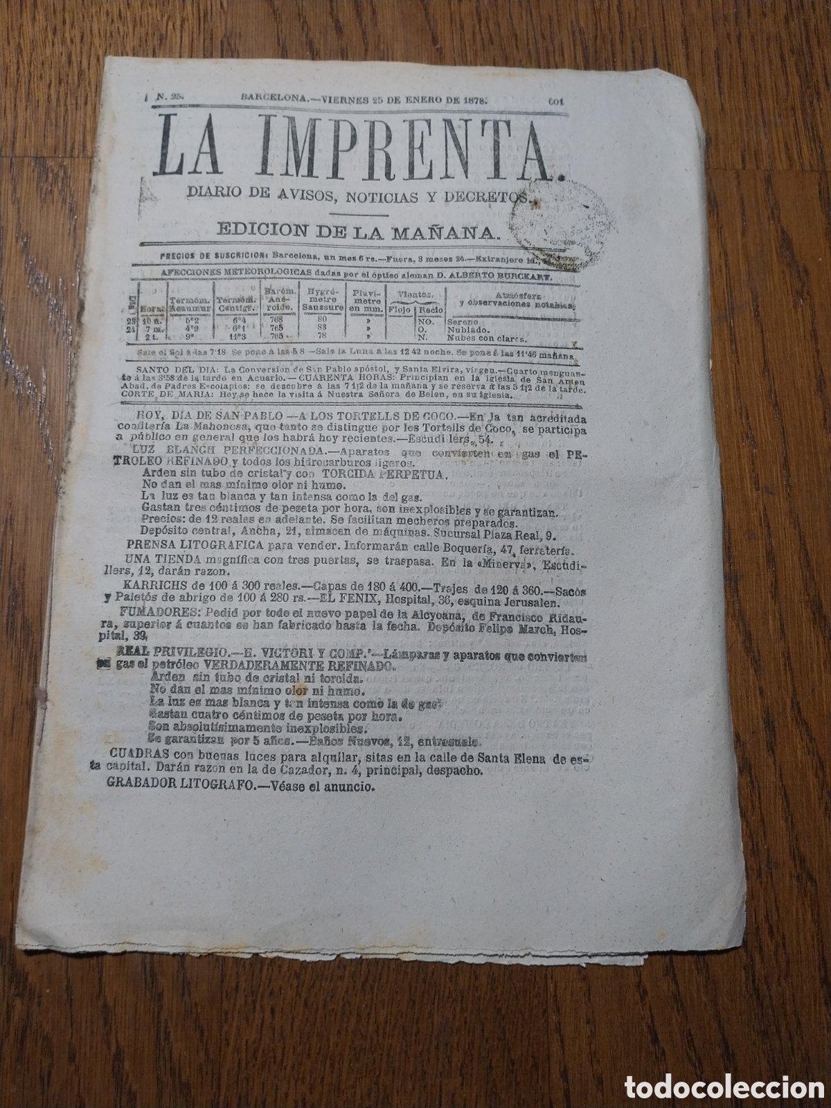 Collectionnisme de Revues et Journaux: LA IMPRENTA 1878 RELATO DEL DIA DE LA BODA DE ALFONSO XII CON MARIA MERCEDES DE ORLEANS